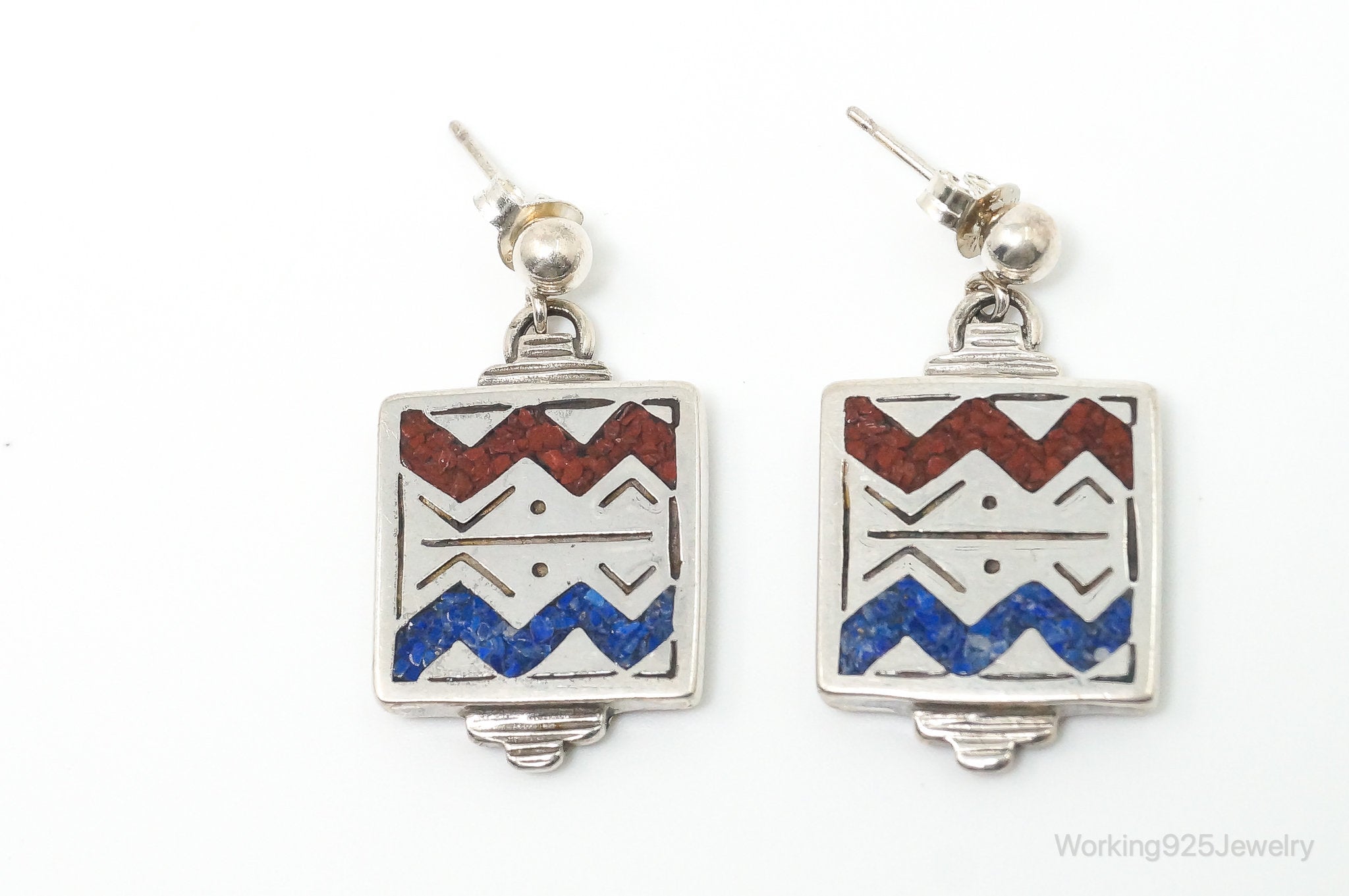 Native Designer Carolyn Pollack Lapis Lazuli Coral Sterling Silver Earrings