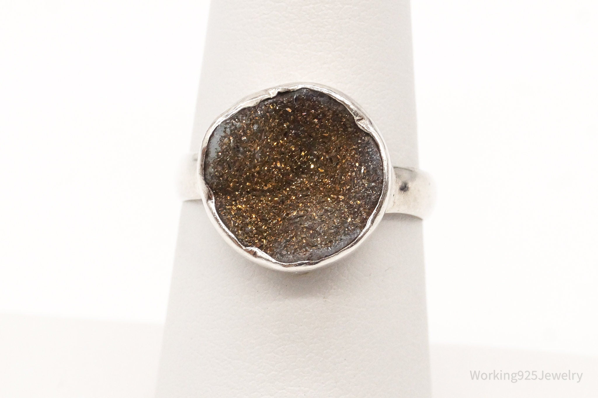 Vintage Druzy Quartz Sterling Silver Ring - Size 7