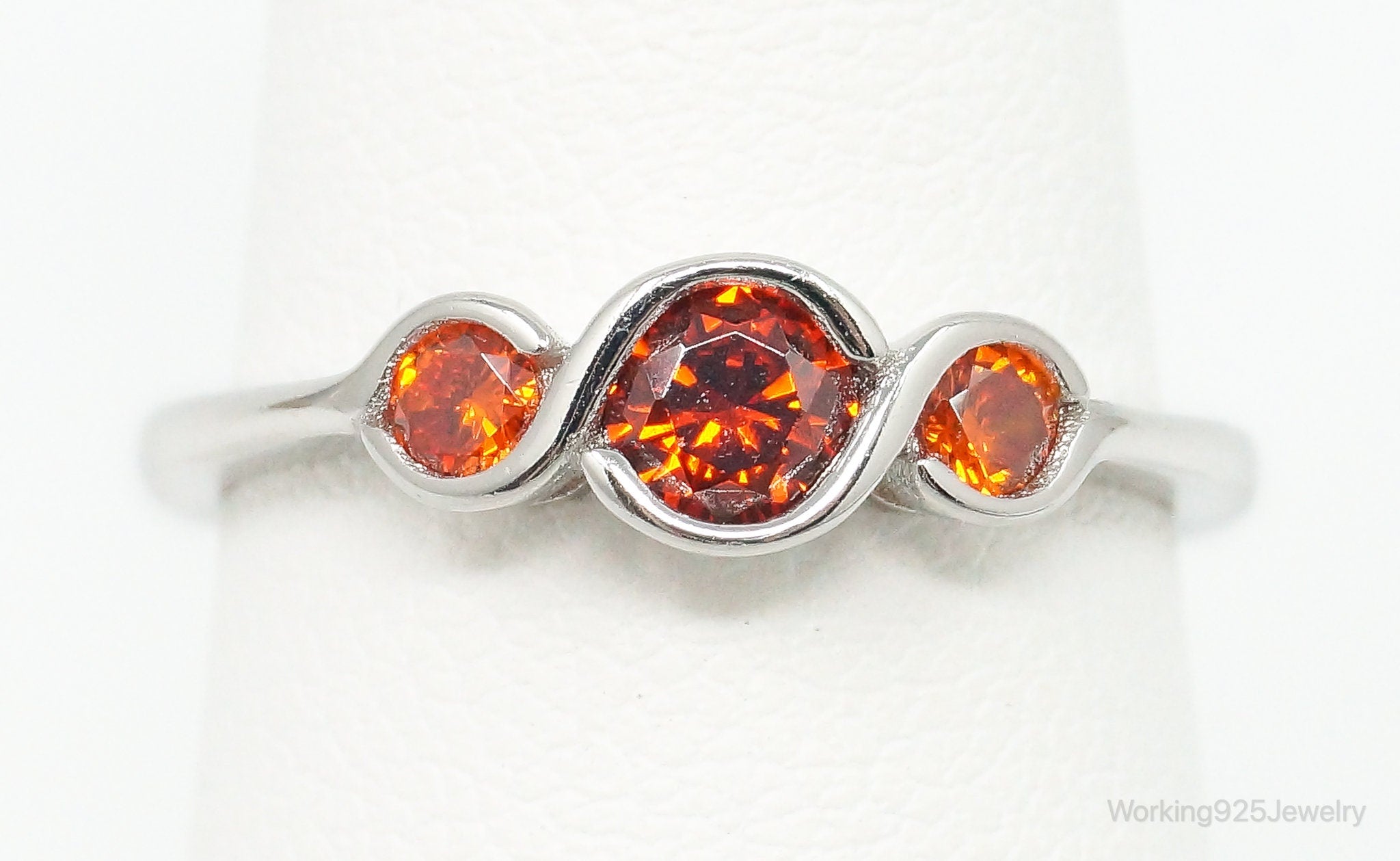 Orange Cubic Zirconia Sterling Silver Ring - Size 6.75