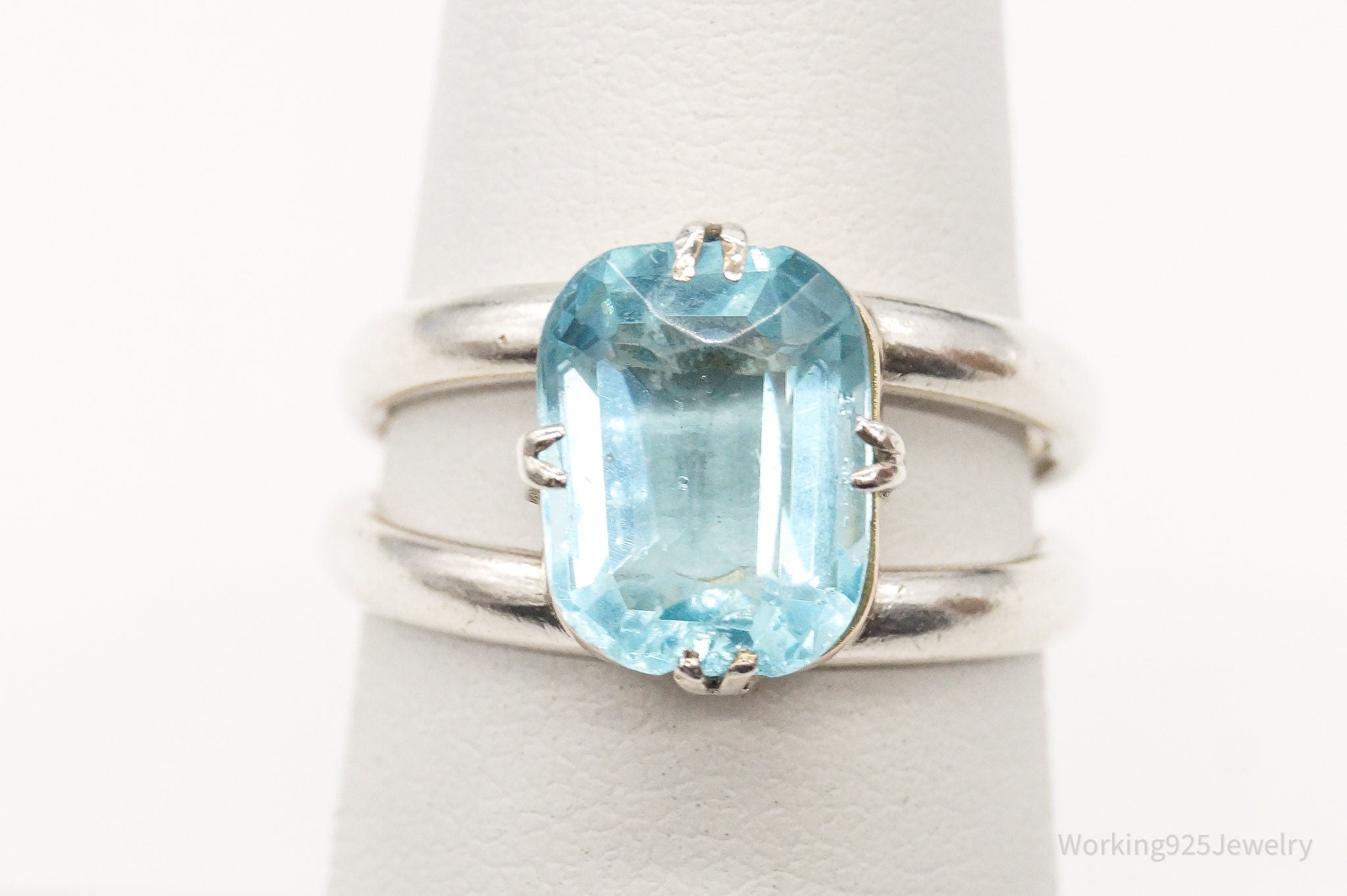 Vintage Blue Topaz Silver Ring - Size 6