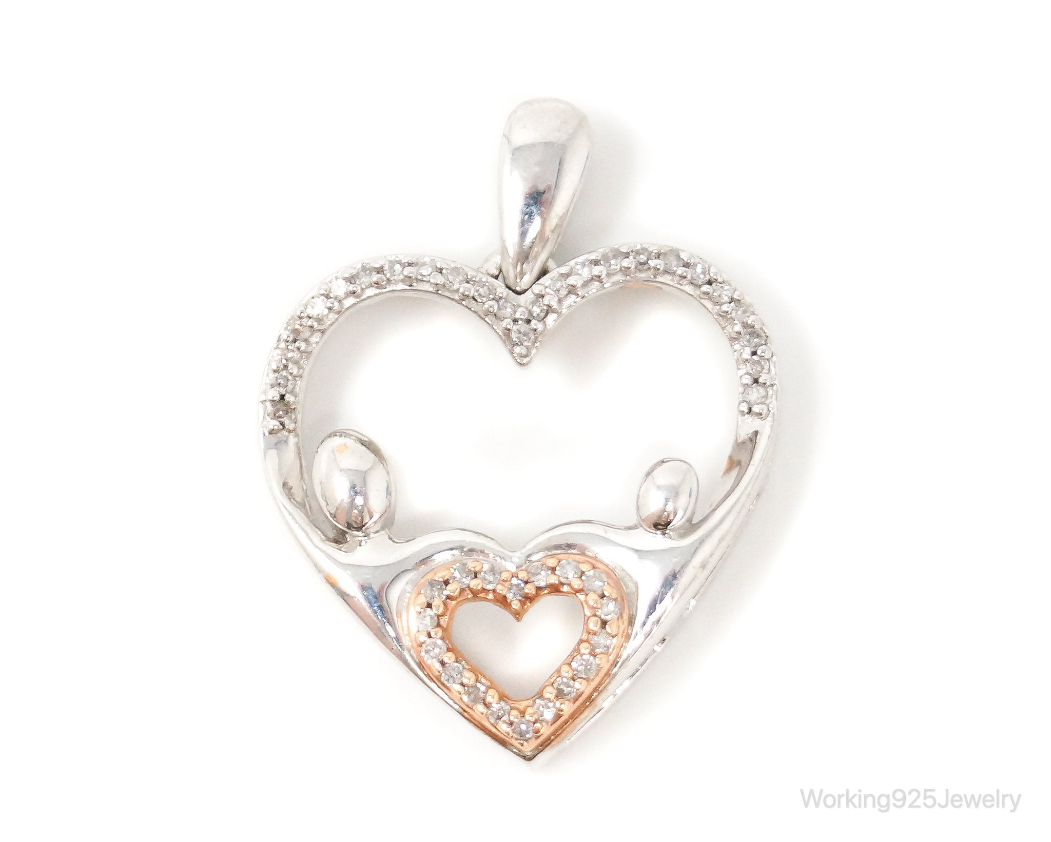 Cubic Zirconia Rose Gold Vermeil Sterling Silver Heart Necklace Pendant