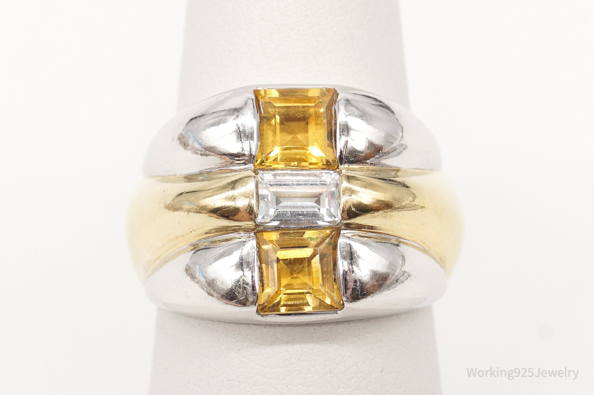 Vintage CNA Citrine Cubic Zirconia Gold Vermeil Sterling Silver Ring - Size 6