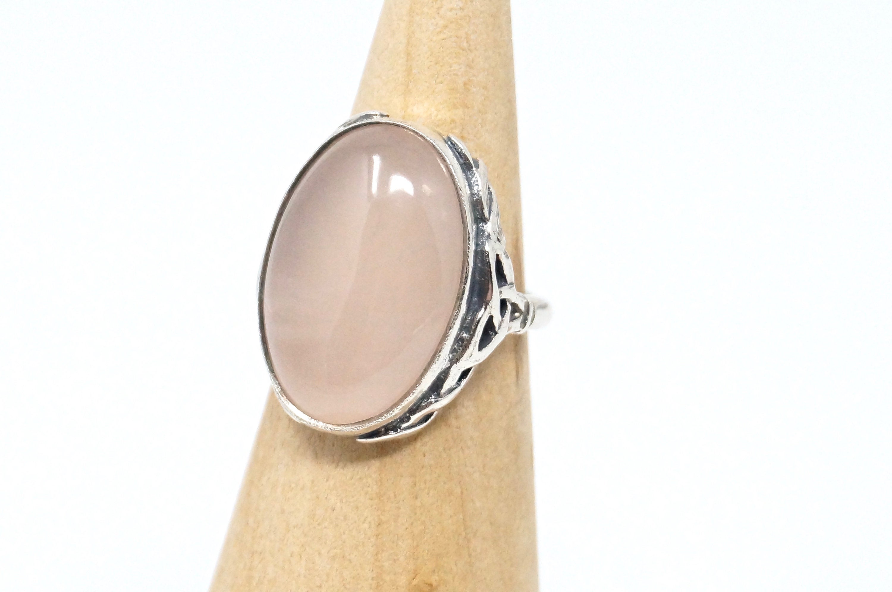 Stunning Antique Large Rose Quartz Sterling Silver Statement Ring - Size 5