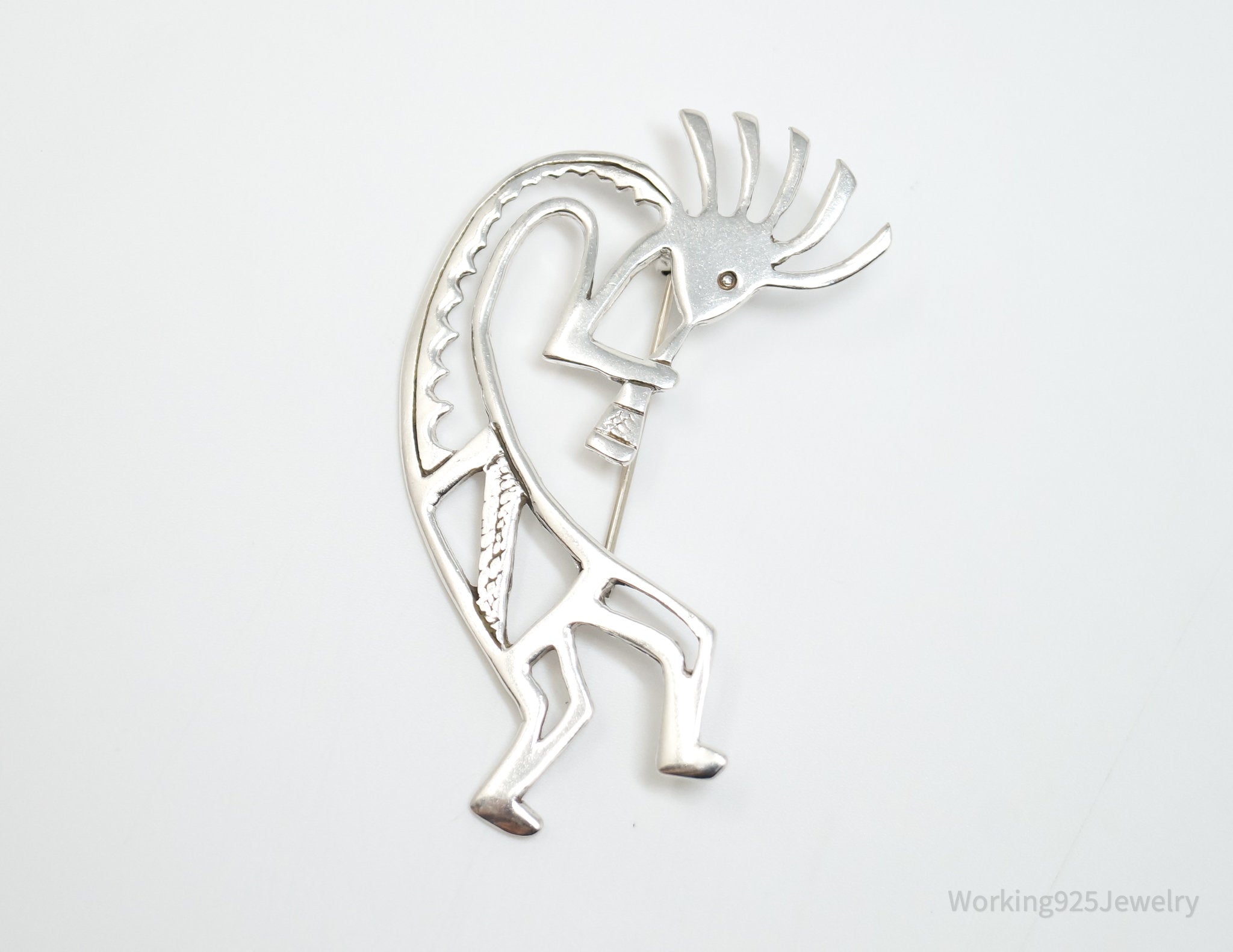 Large Vintage Native American G.S. Dancing Kokopelli Sterling Silver Brooch Pin