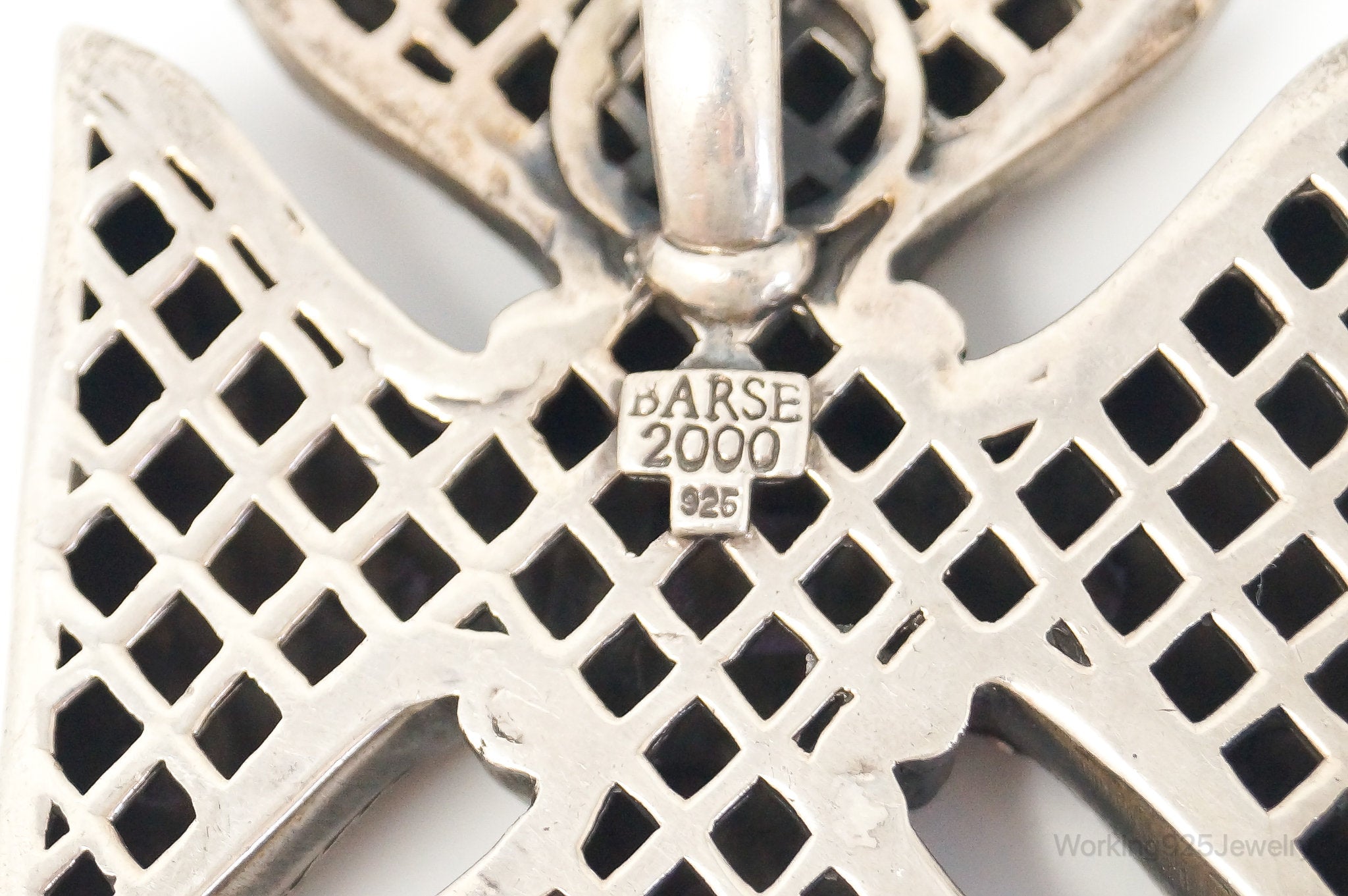 Large Vintage Designer Barse 2000 Amethyst Cross Sterling Silver Pendant