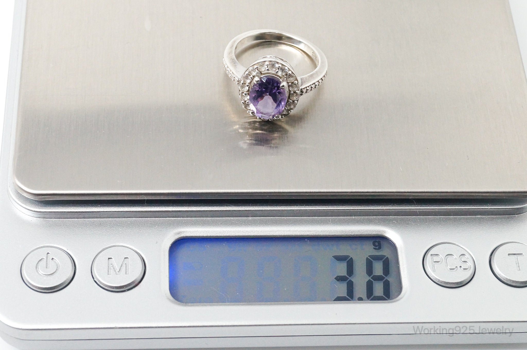 Vintage Designer Amethyst CZ Sterling Silver Ring - Sz 5.25