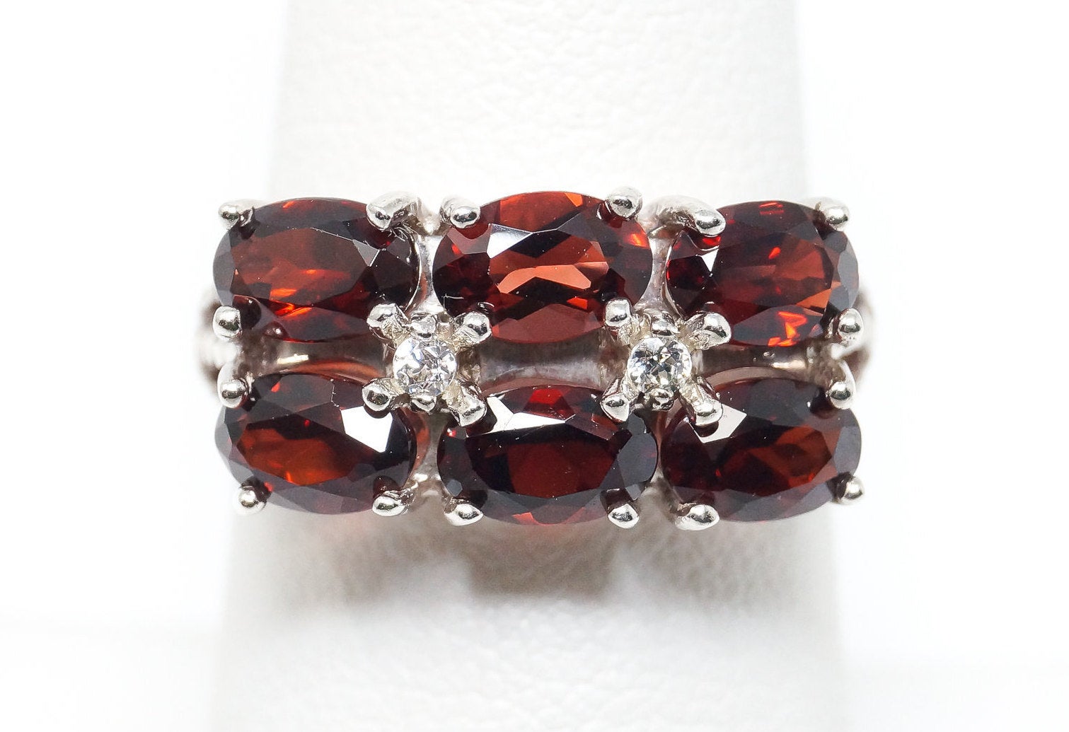 Vintage JED Garnet Diamonique Cubic Zirconia Sterling Silver Ring SZ 7.25