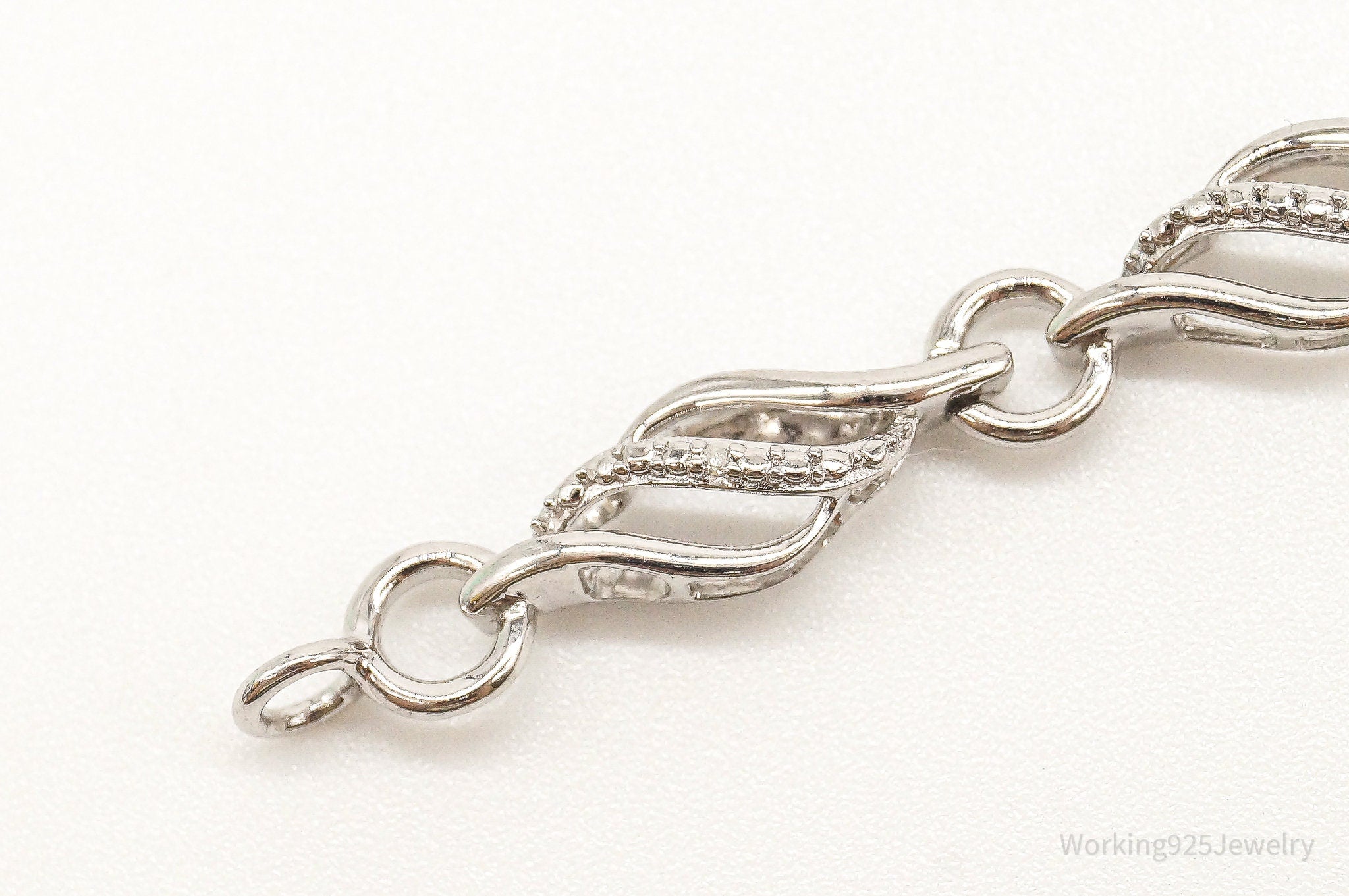Designer JWBR Single Diamond Linked Sterling Silver Bracelet