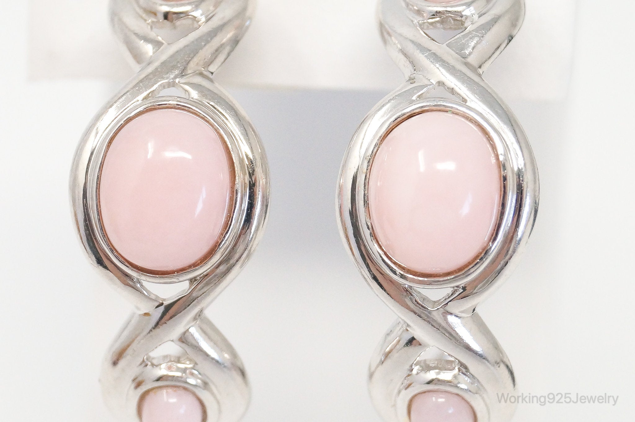 Designer Pink Chalcedony Sterling Silver Hoop Earrings