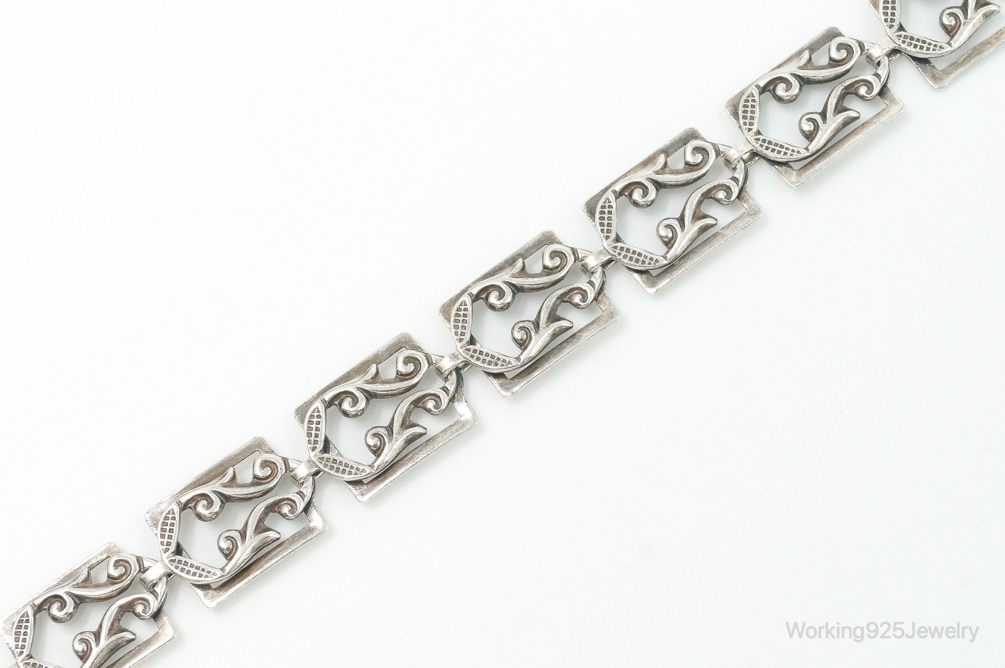 Antique Art Deco Sterling Silver Panel Bracelet