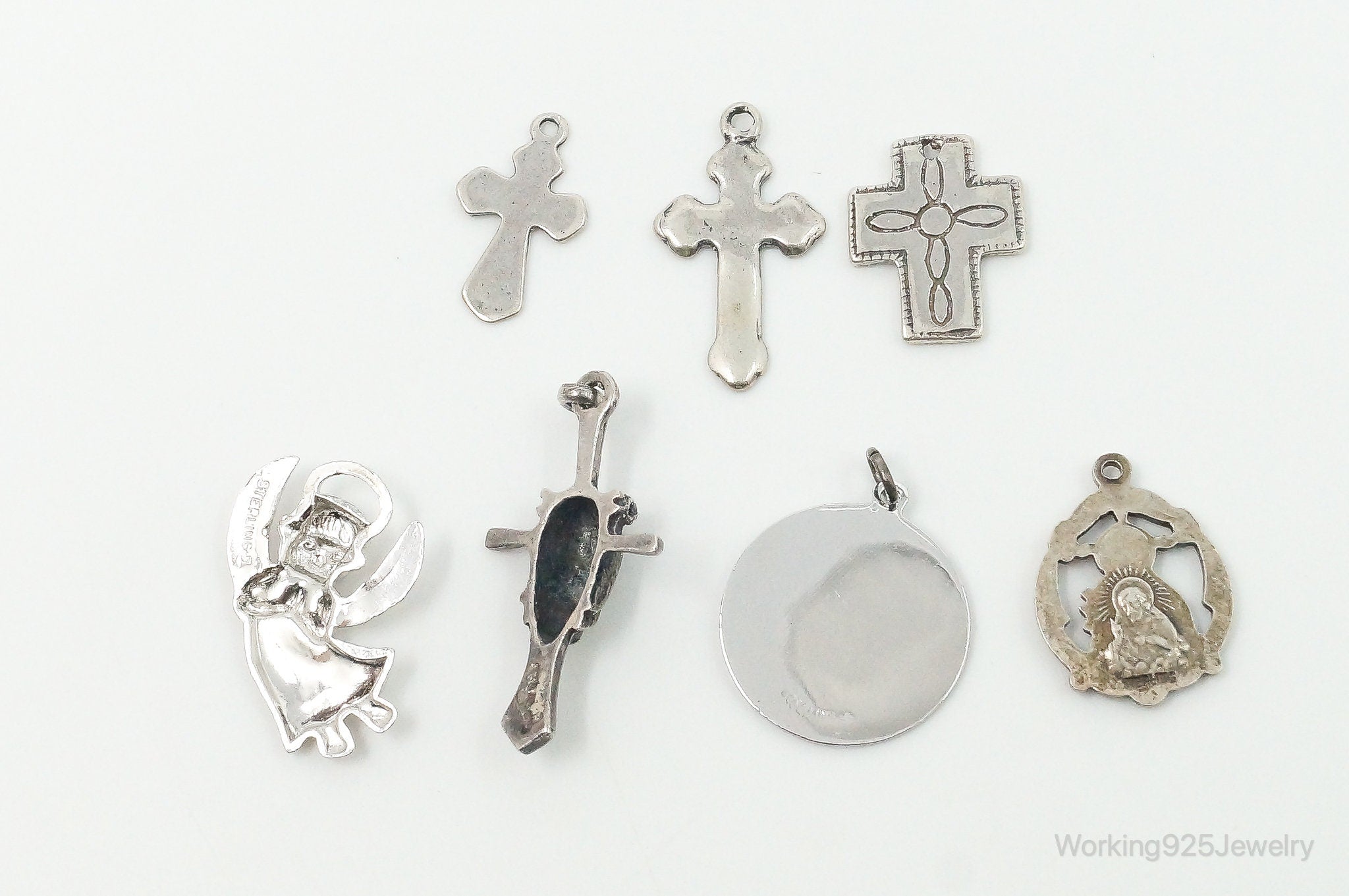 Vintage Crosses & Prayer Sterling Silver Charms Lot