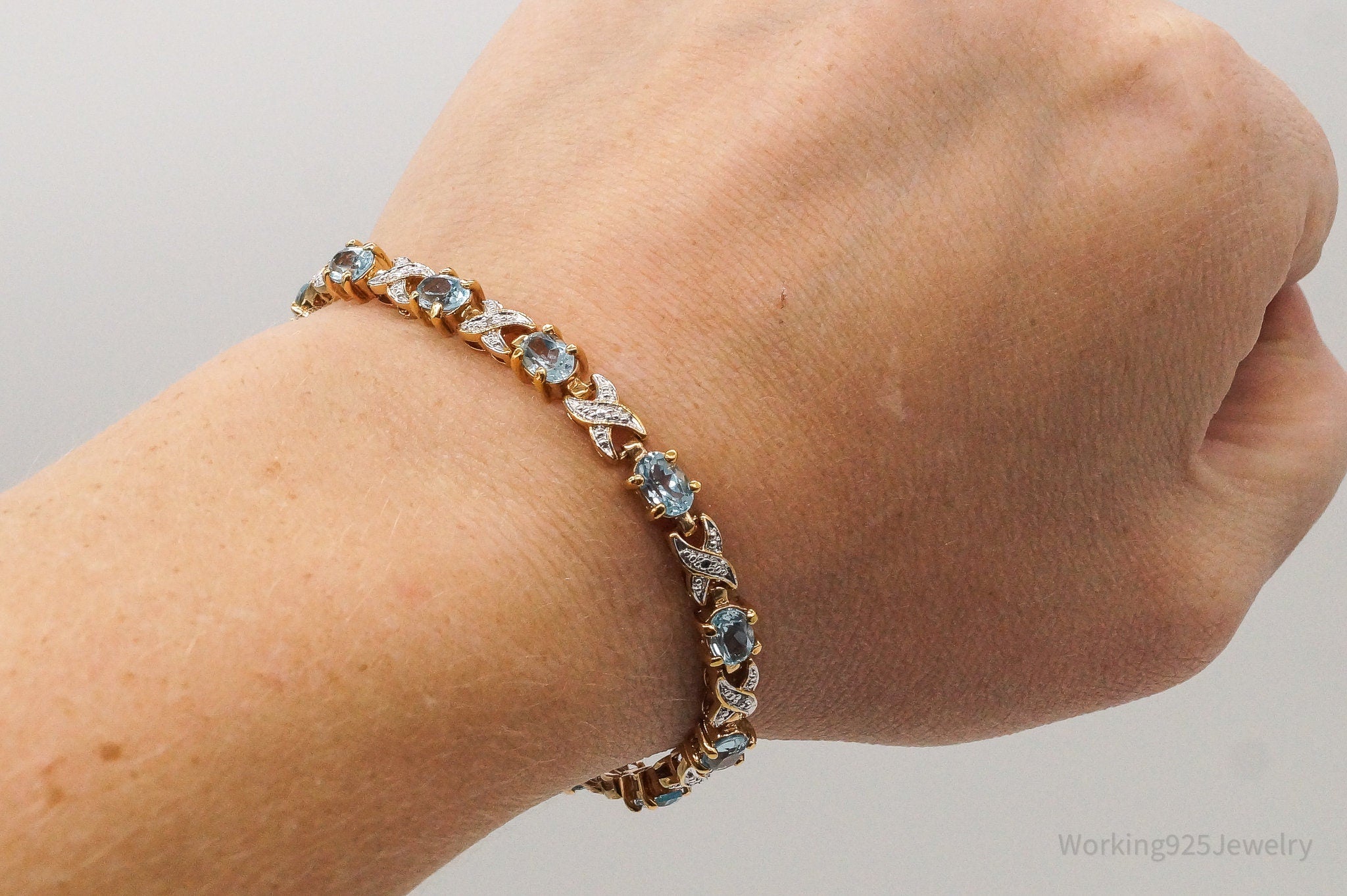 Vintage Designer PAJ Blue Topaz 4 Diamonds Gold Vermeil Sterling Silver Bracelet