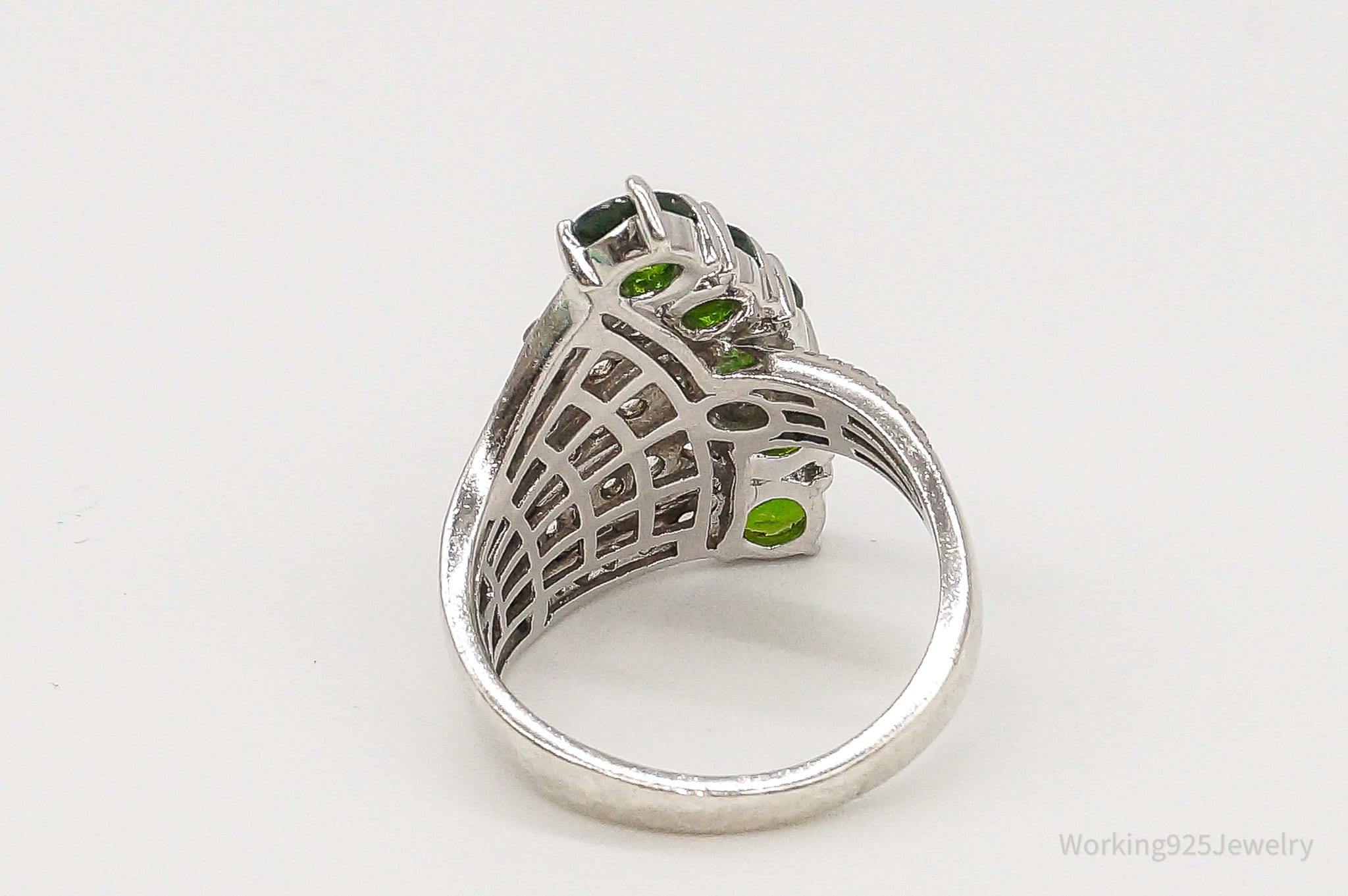 Designer Peridot Cubic Zirconia Sterling Silver Ring - Size 8.25