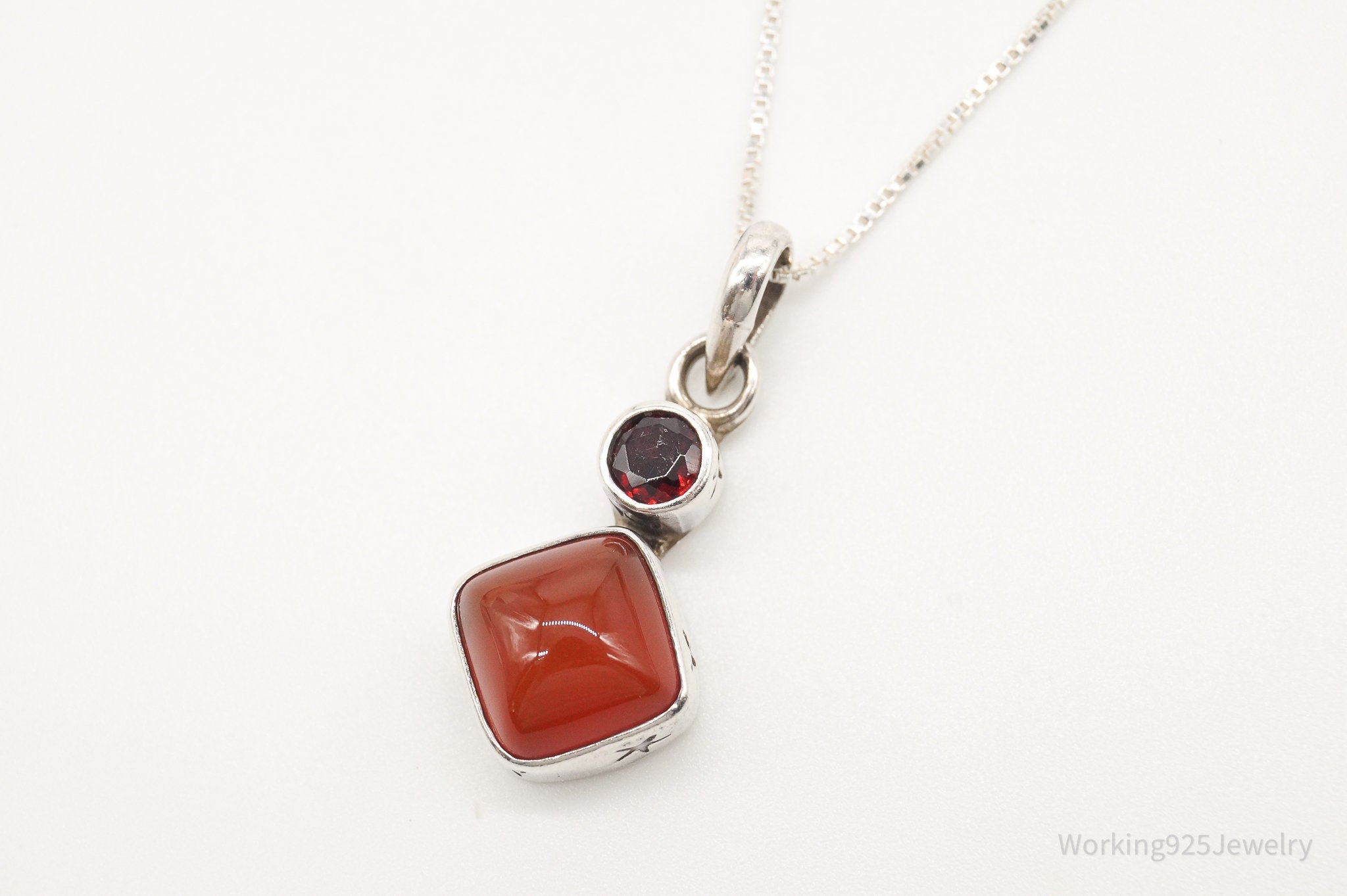 Vintage Carnelian Garnet Sterling Silver Necklace