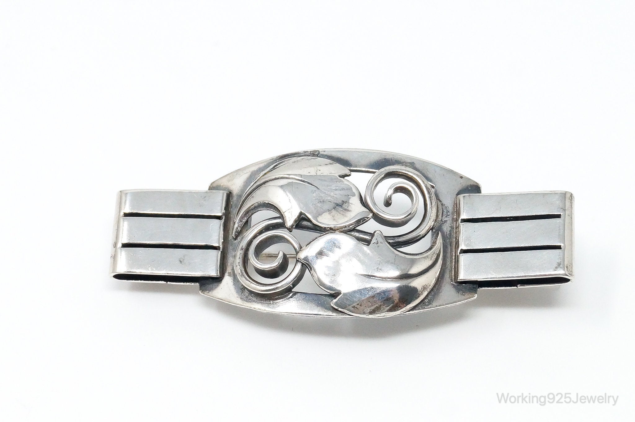 Antique Norwegian Designer KP Leaves 830 Silver Pin Brooch