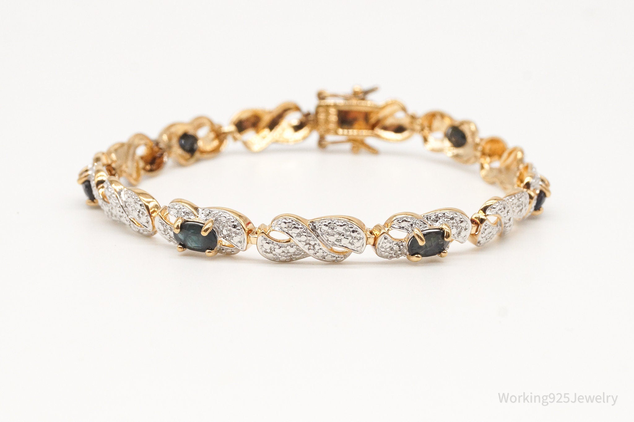 Designer Ross Simons Sapphires One Diamond 18Kt Gold Vermeil Sterl. Sil Bracelet