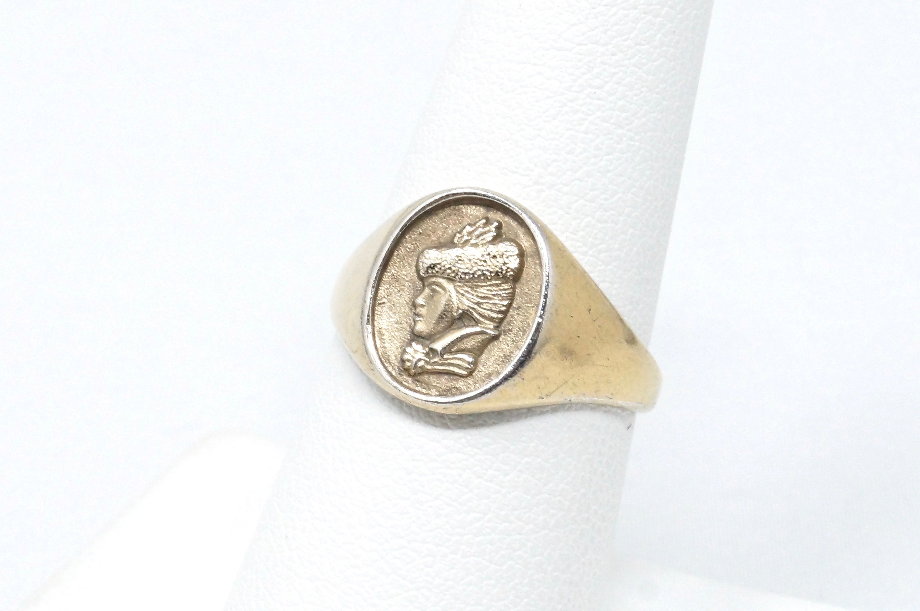 RARE Vintage Designer AVON HGE 18K Victorian Woman Sterling Silver Ring Sz 7.75