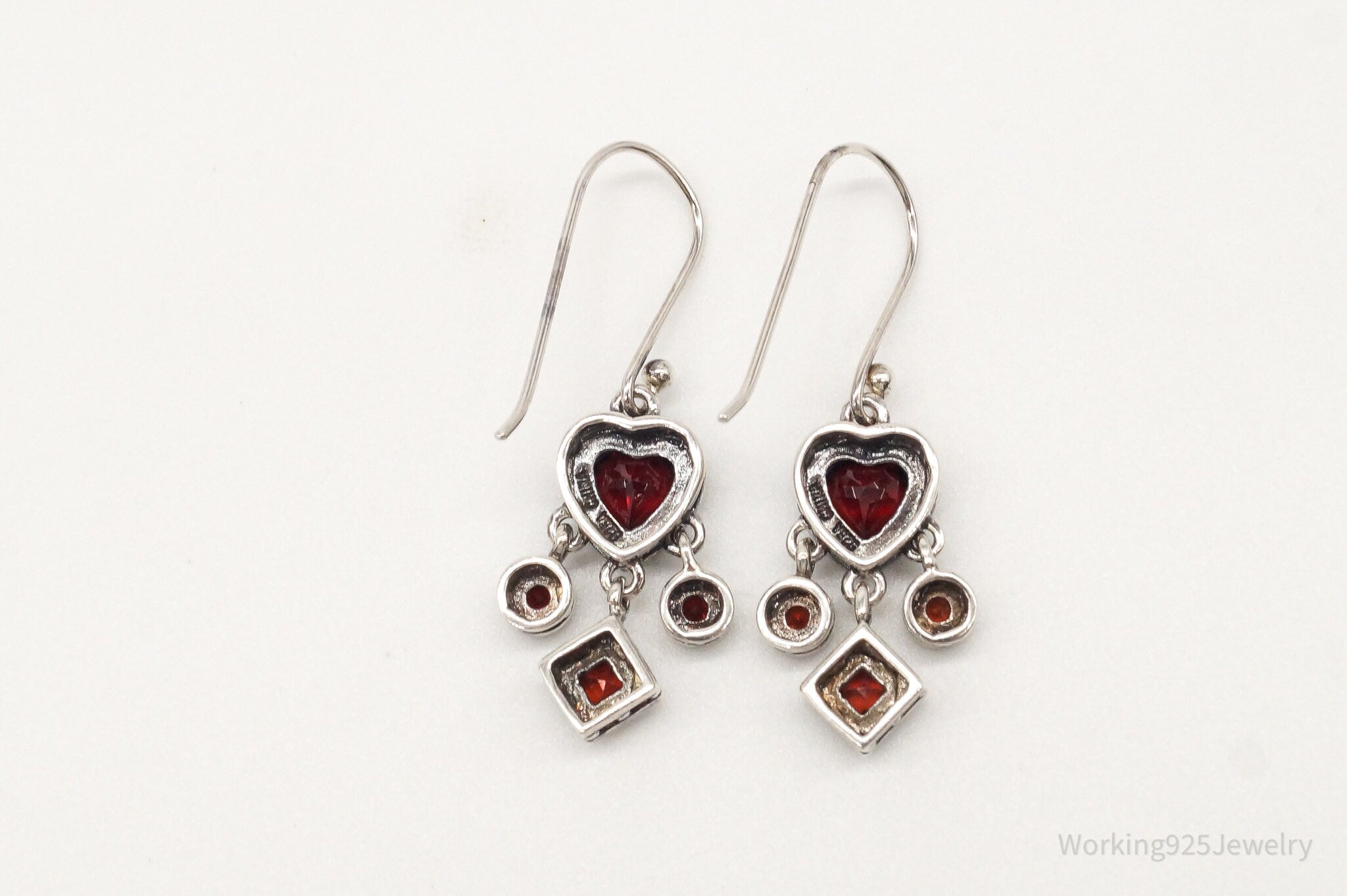 Vintage Garnet Hearts Sterling Silver Earrings