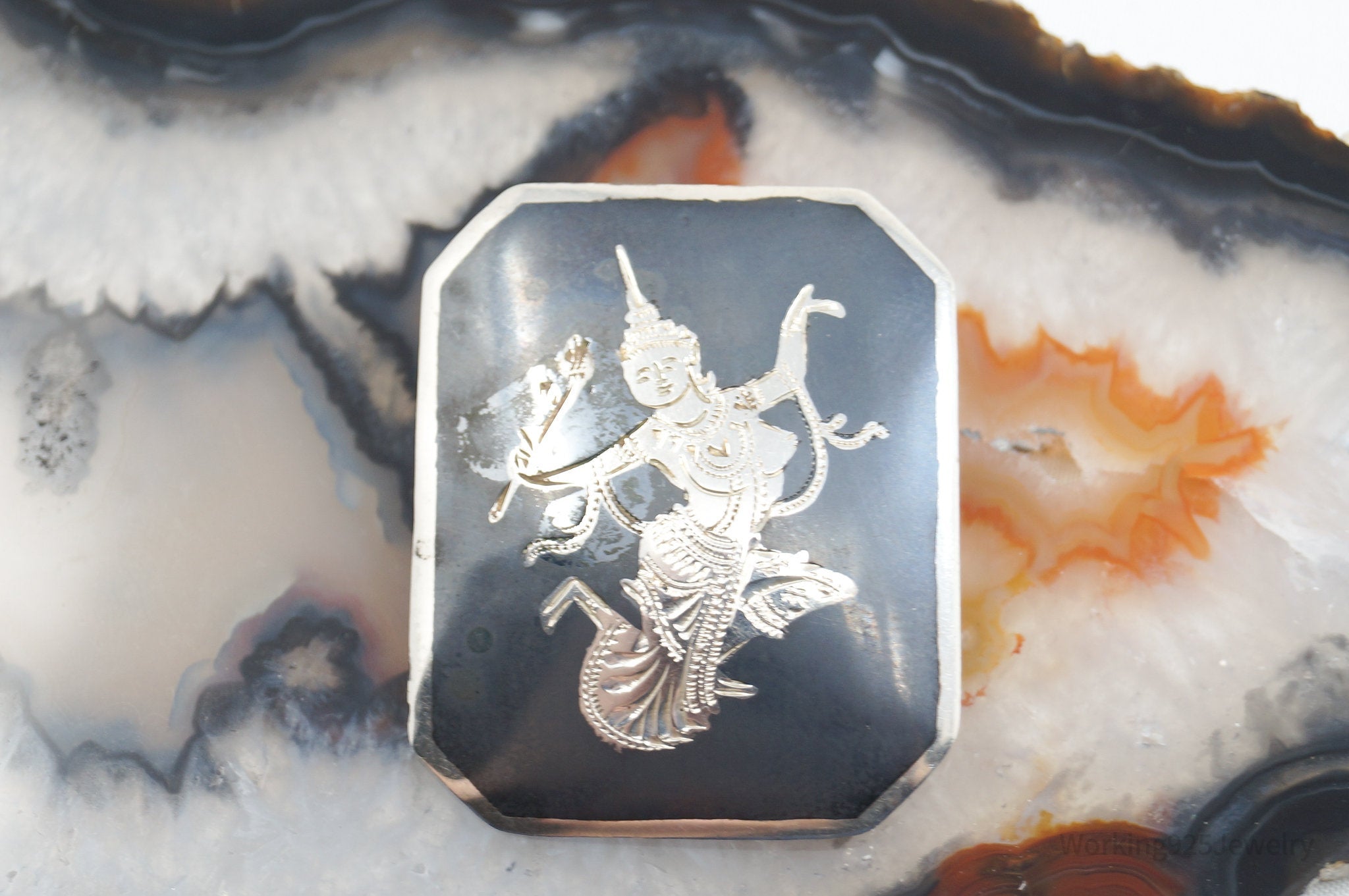 Vintage Designer SIAM NIELLO Dancer Enamel Sterling Silver Brooch Pin