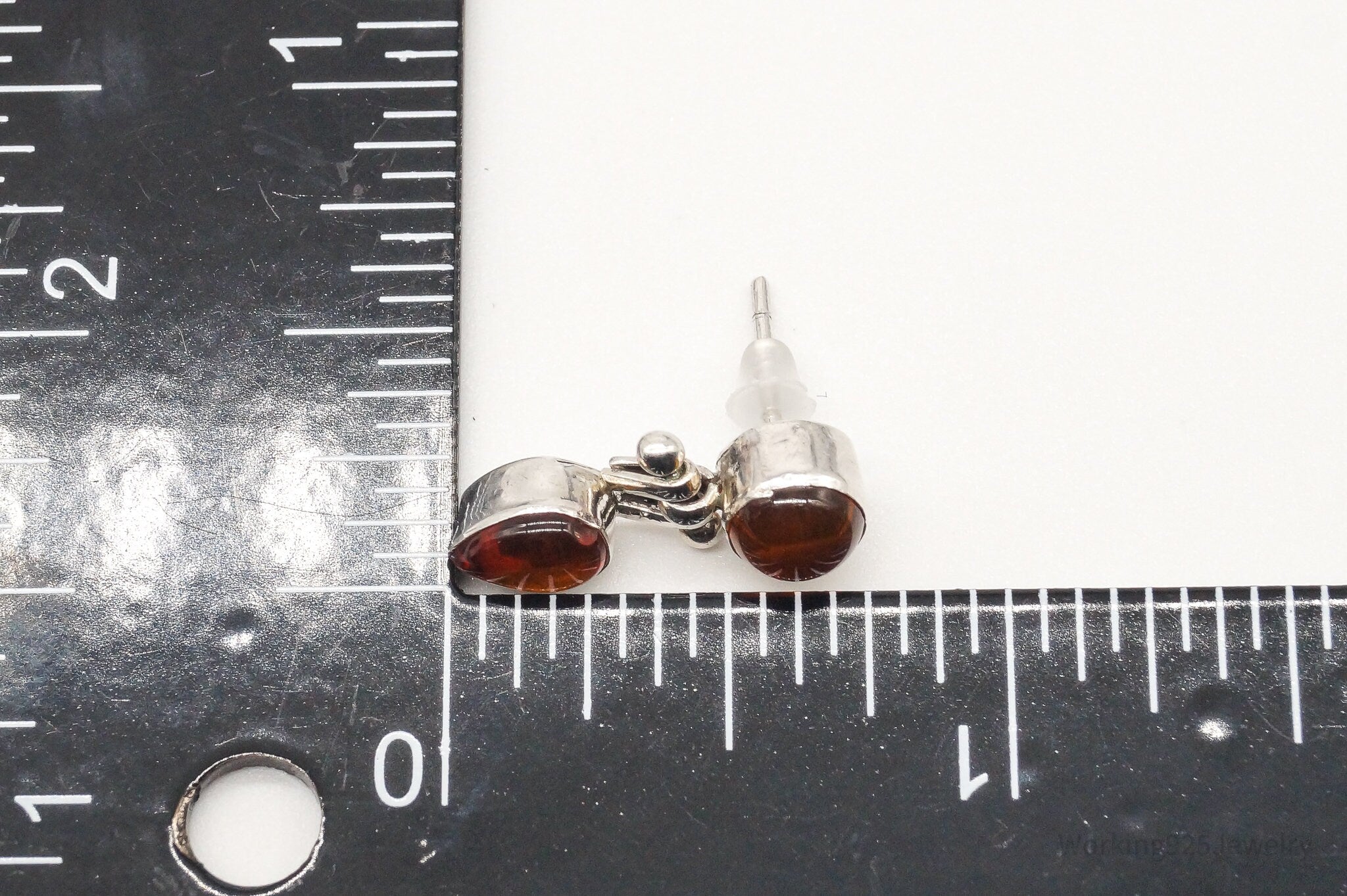 Vintage Amber Modernist Sterling Silver Earrings