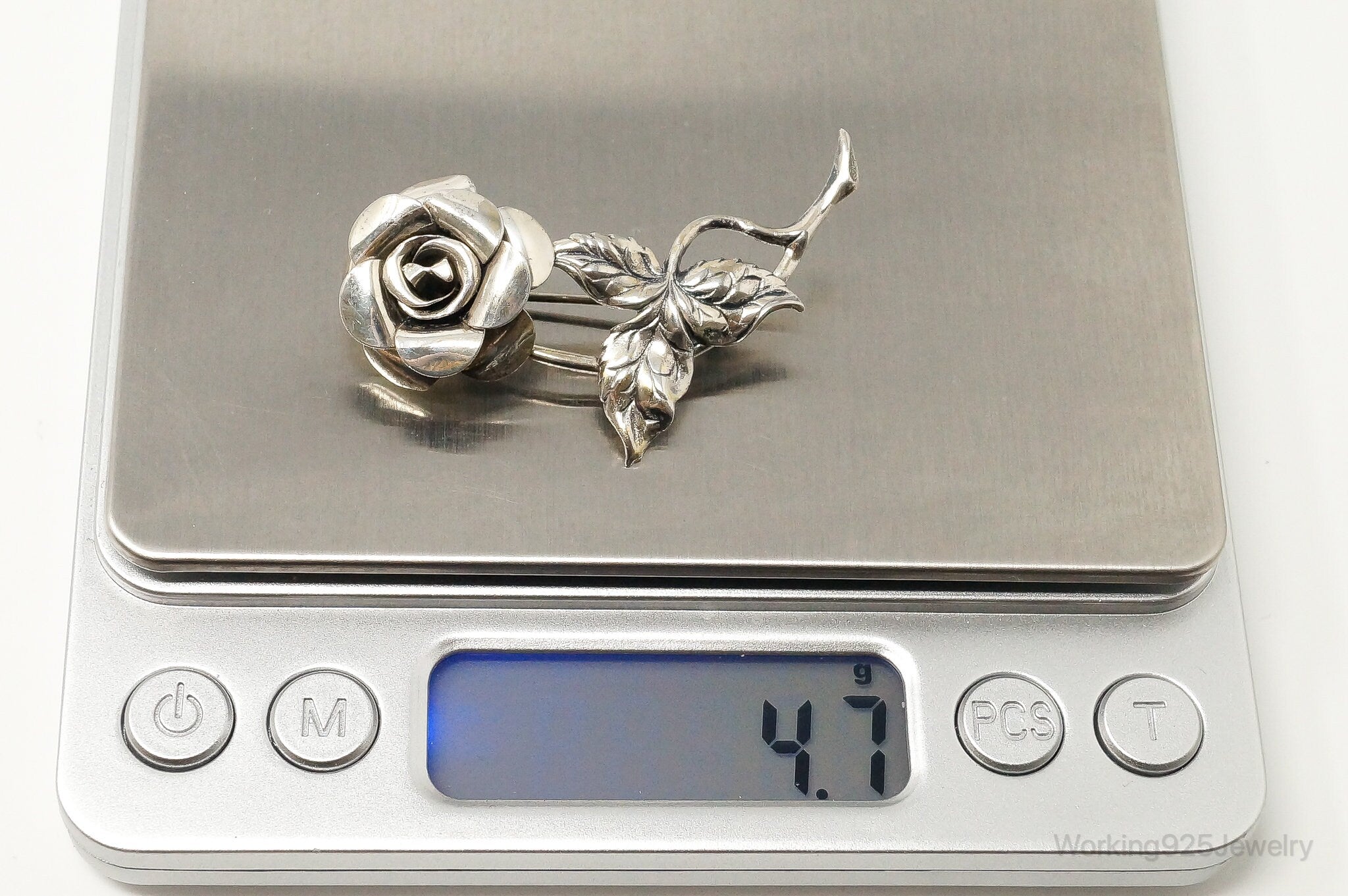 Vintage Designer Beau Rose Sterling Silver Brooch Pin