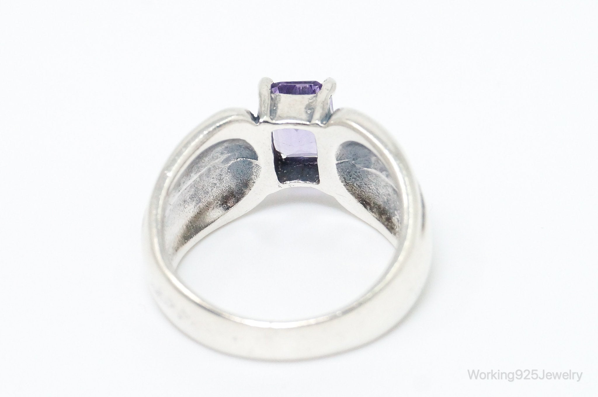 Vintage Art Deco Amethyst Marcasite Sterling Silver Ring - Size 6