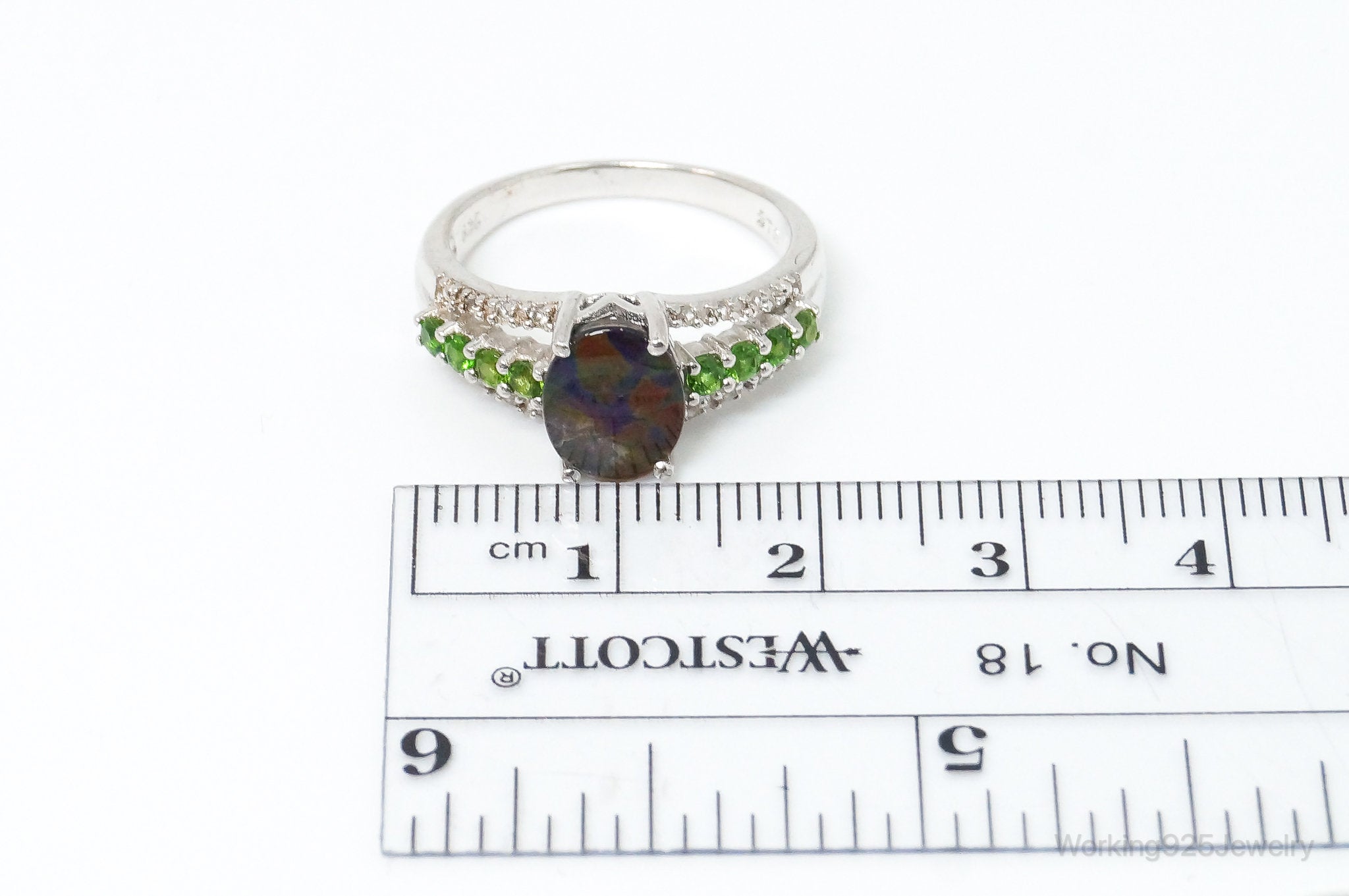 Opal Peridot Cubic Zirconia Sterling Silver Ring - SZ 7