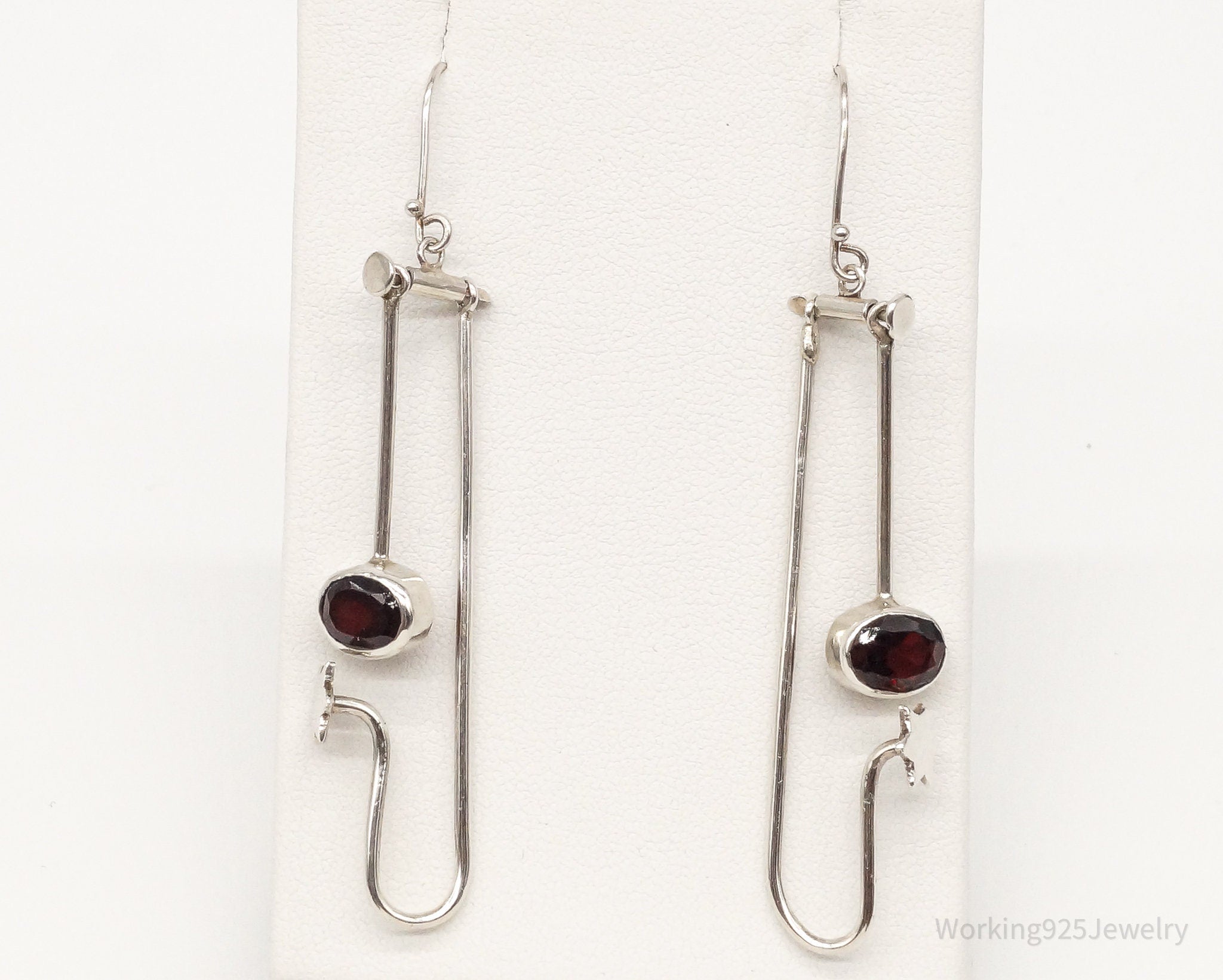 Vintage Garnet Long Moving Silver Earrings