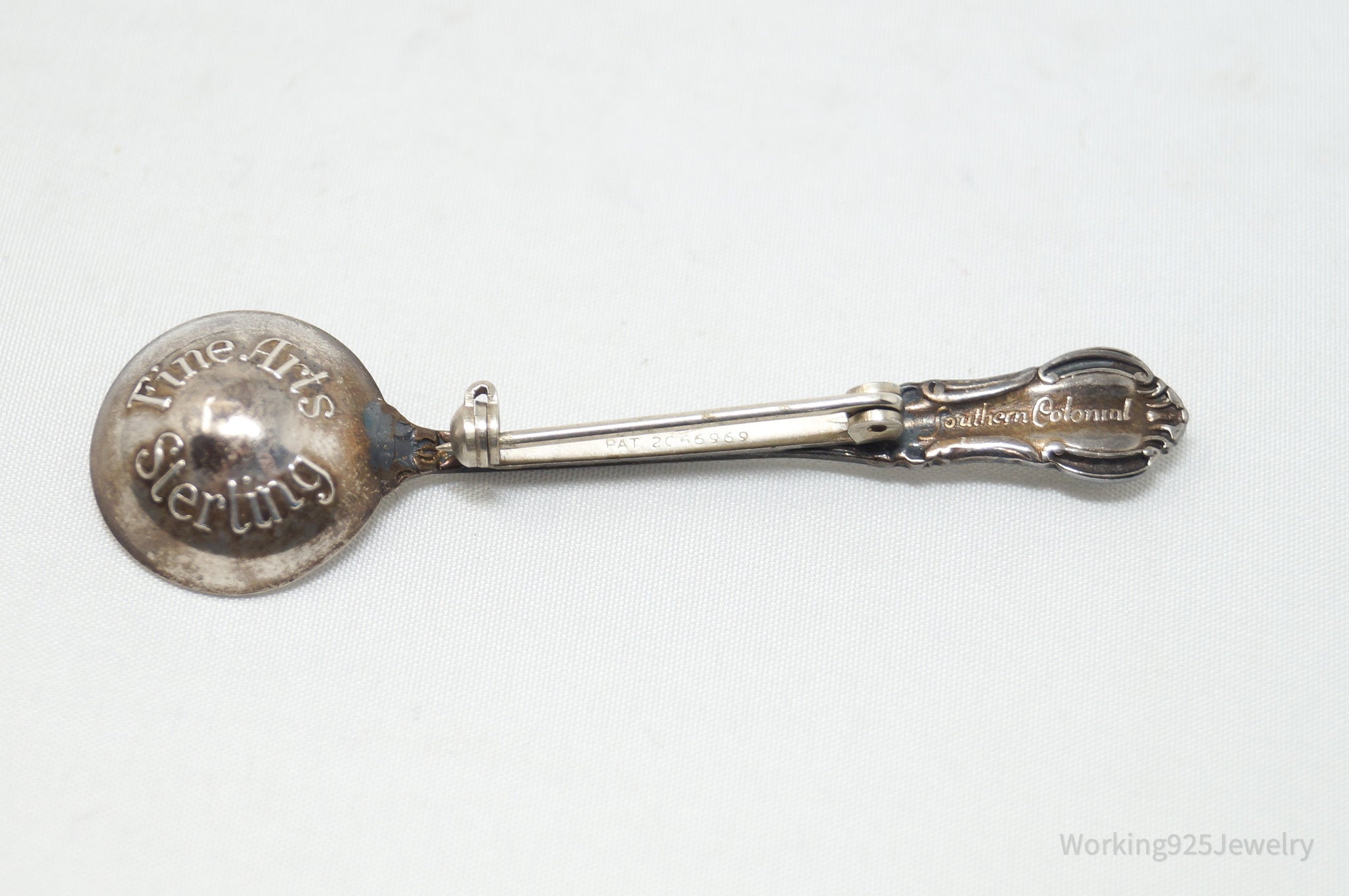 Antique Southern Colonial Fine Arts Floral Spoon Sterling Silver Brooch Pin