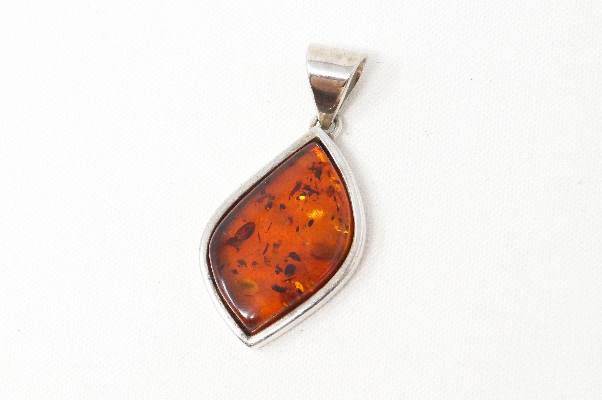 Vintage Amber Modernist Sterling Silver Necklace Pendant