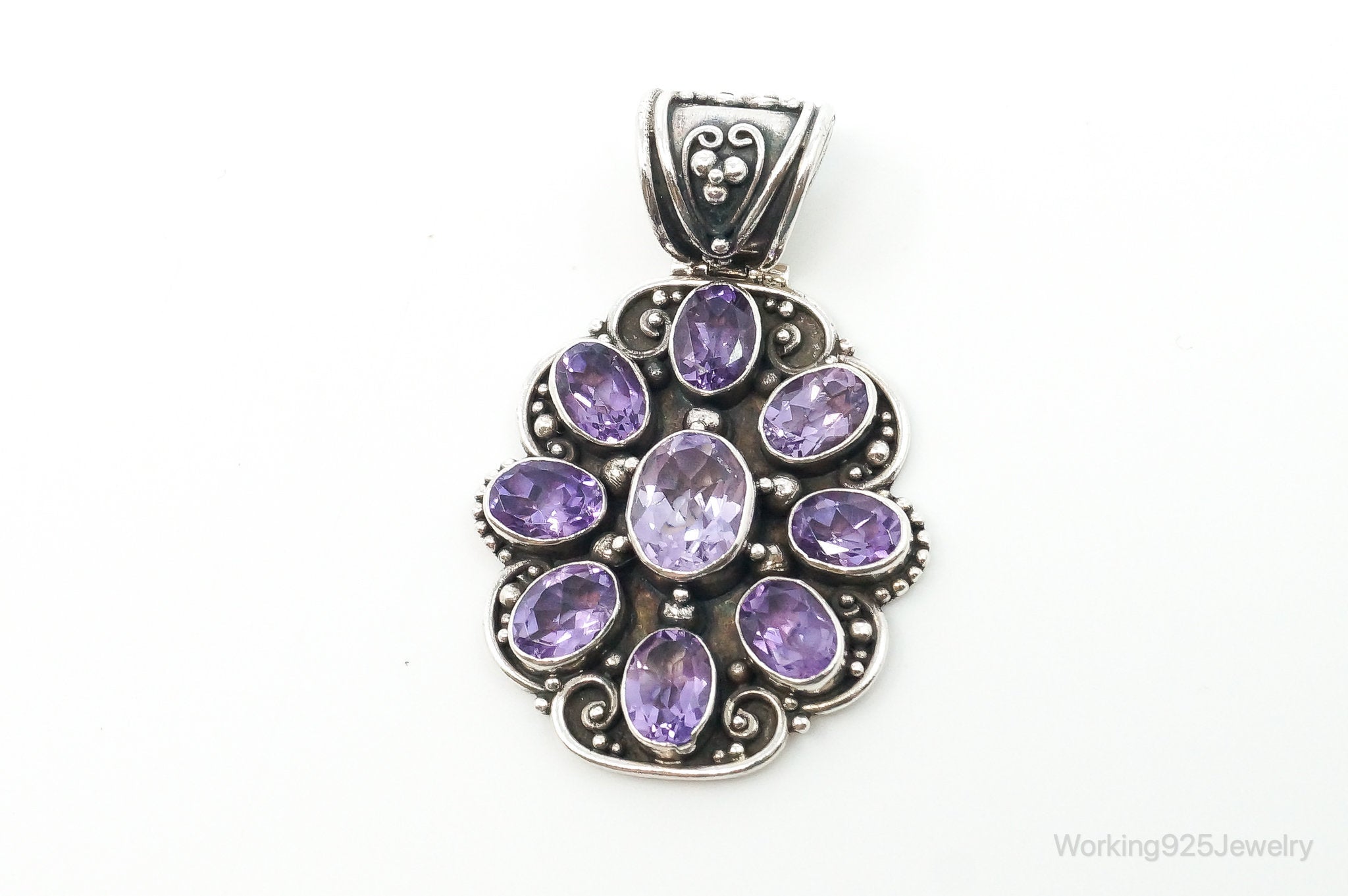 Large Indonesia Designer ATI Amethyst Sterling Silver Necklace Pendant