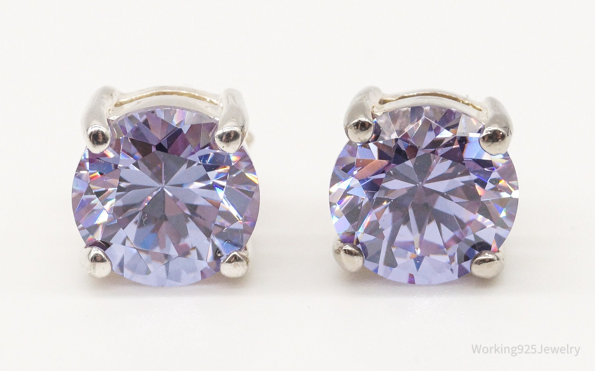 Large Purple Cubic Zirconia Sterling Silver Stud Post Earrings