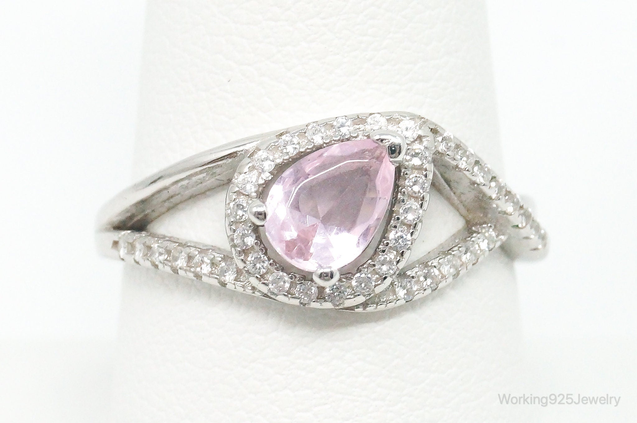 Rose Quartz Cubic Zirconia Sterling Silver Ring - Size 8.75