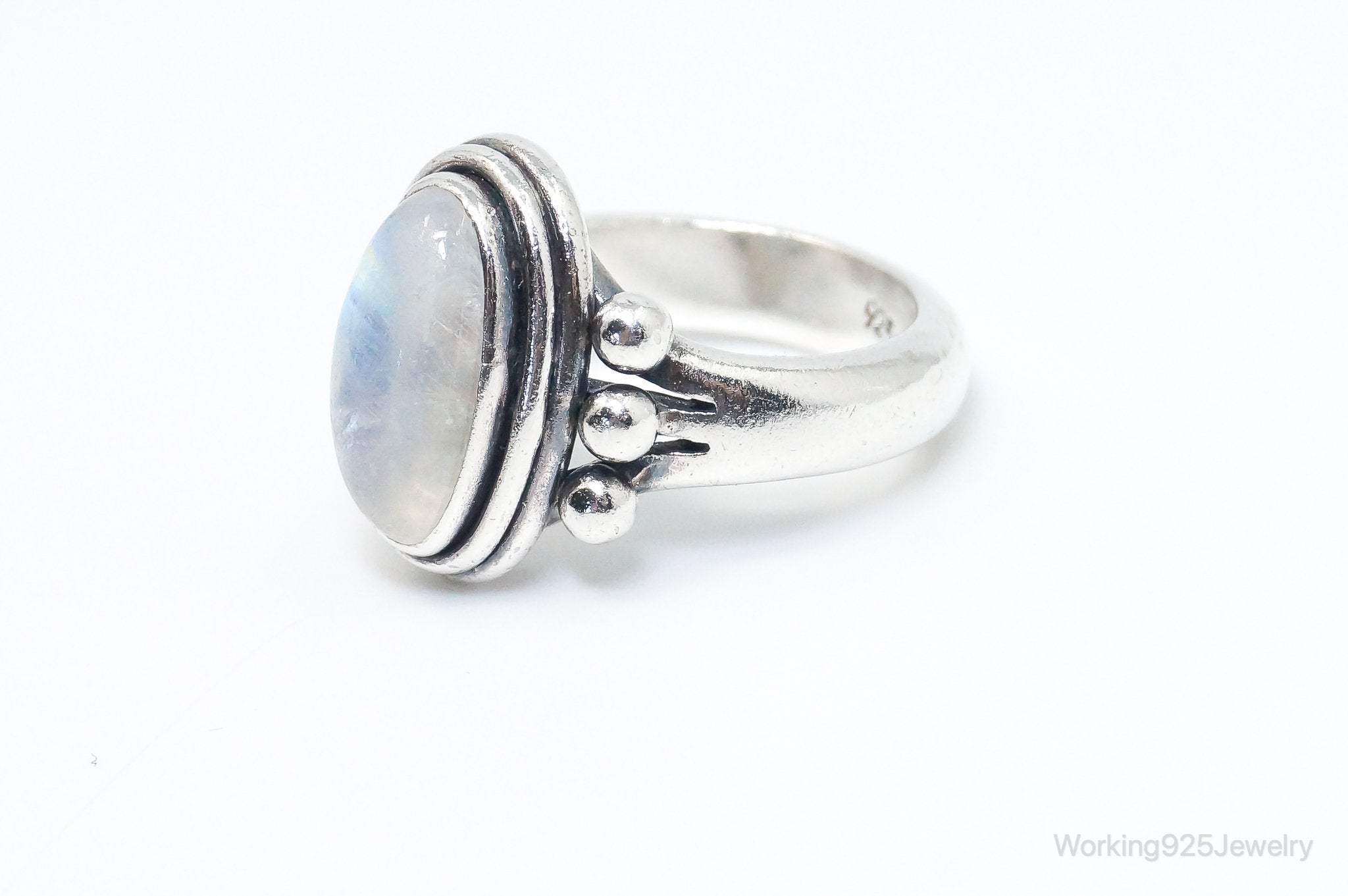 Vintage Bali Style Moonstone Sterling Silver Ring - SZ 6.75