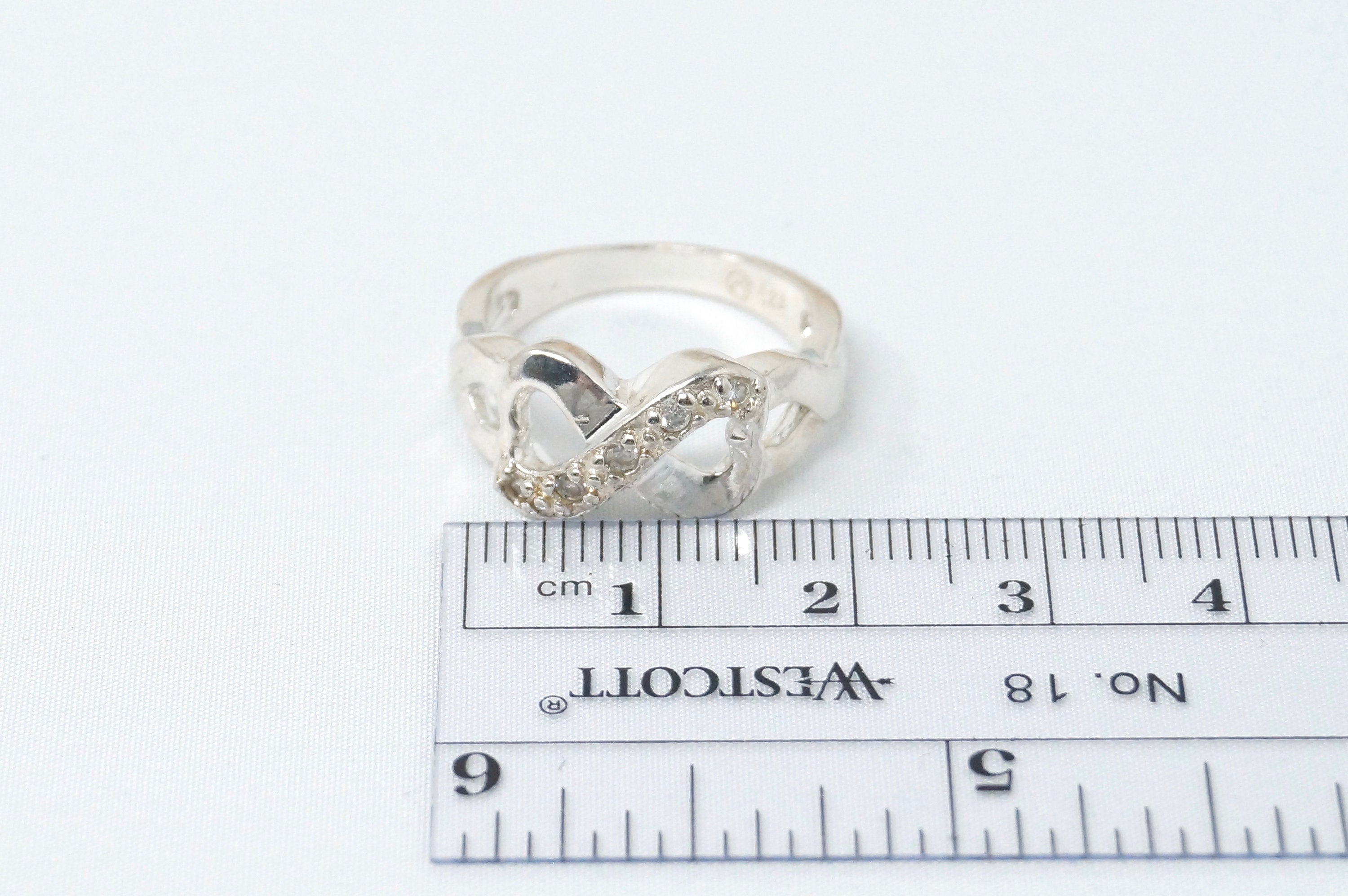 Vintage Diamond Heart Infinity Sterling Silver Ring Size 7