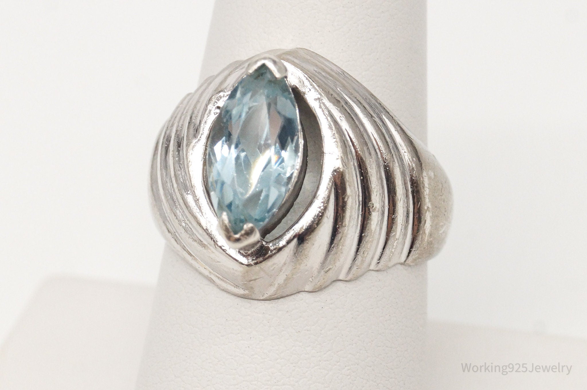 Vintage Blue Topaz Sterling Silver Ring - Size 7.75