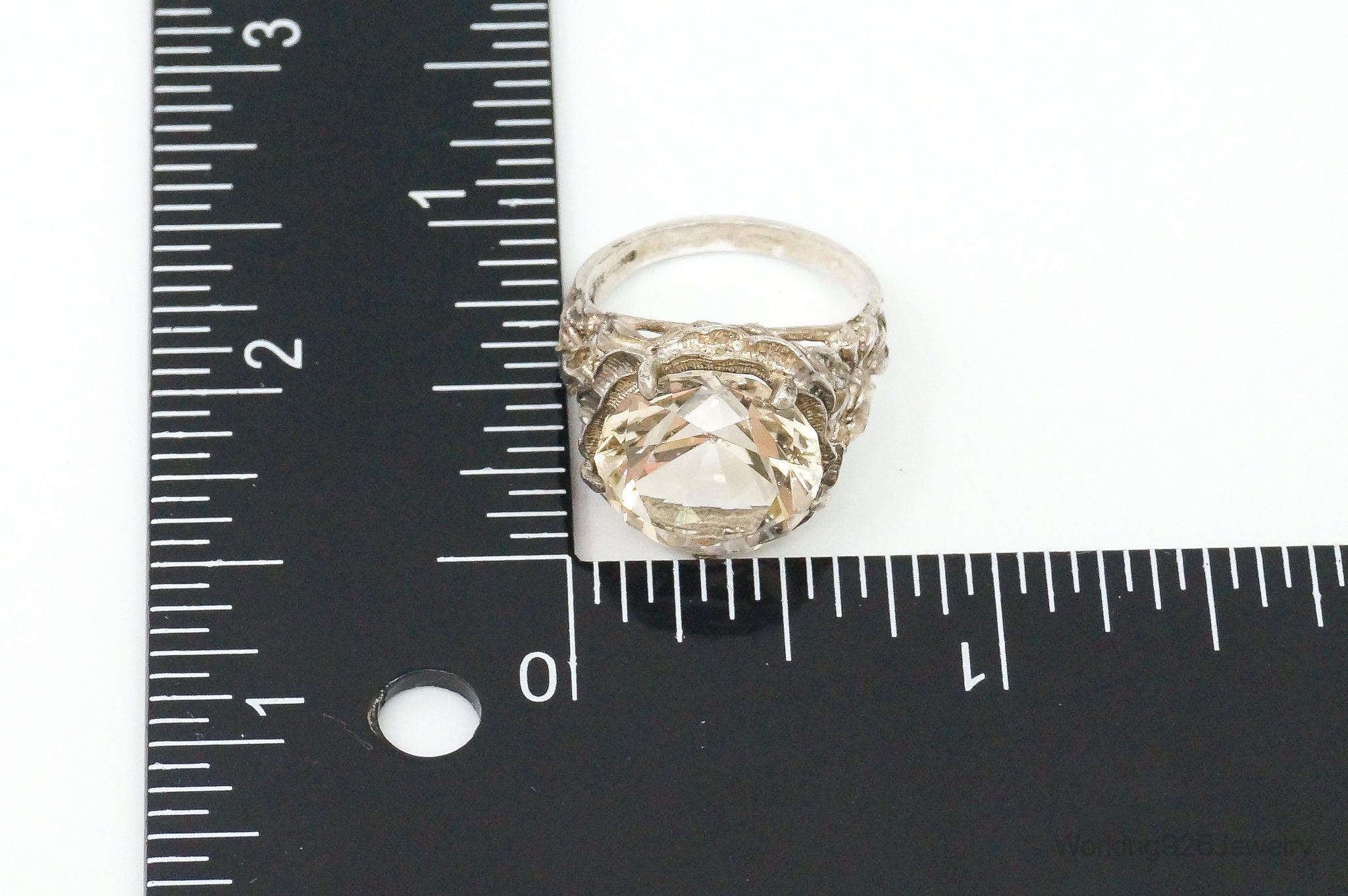 Antique Large Champagne Gemstone Sterling Silver Ring - Size 6.25