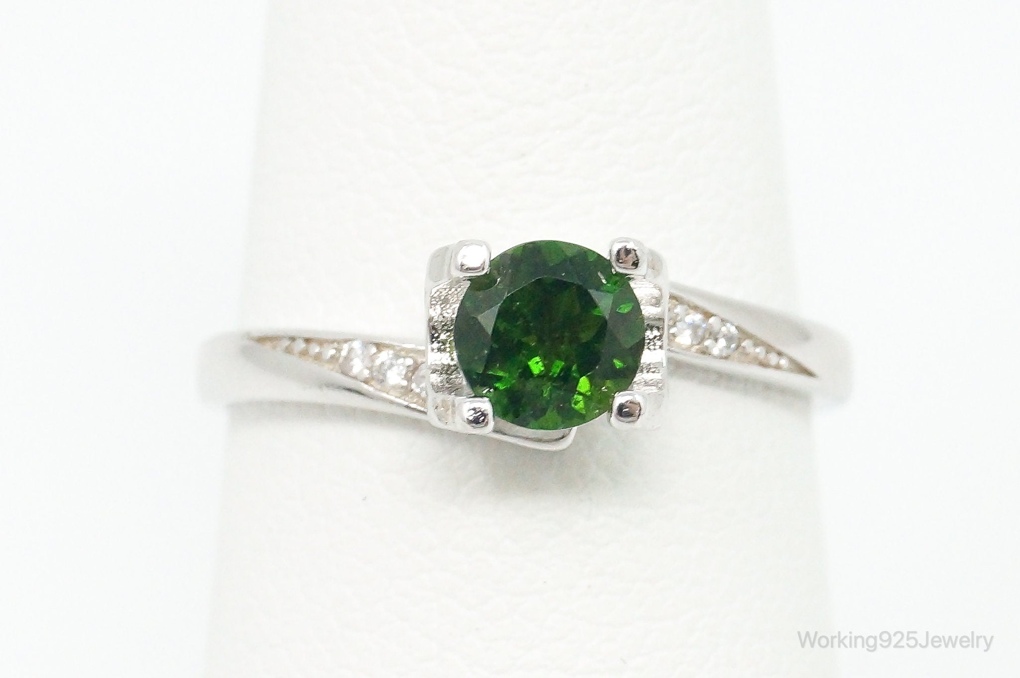 Green & White Cubic Zirconia Sterling Silver Ring - Size 6.25