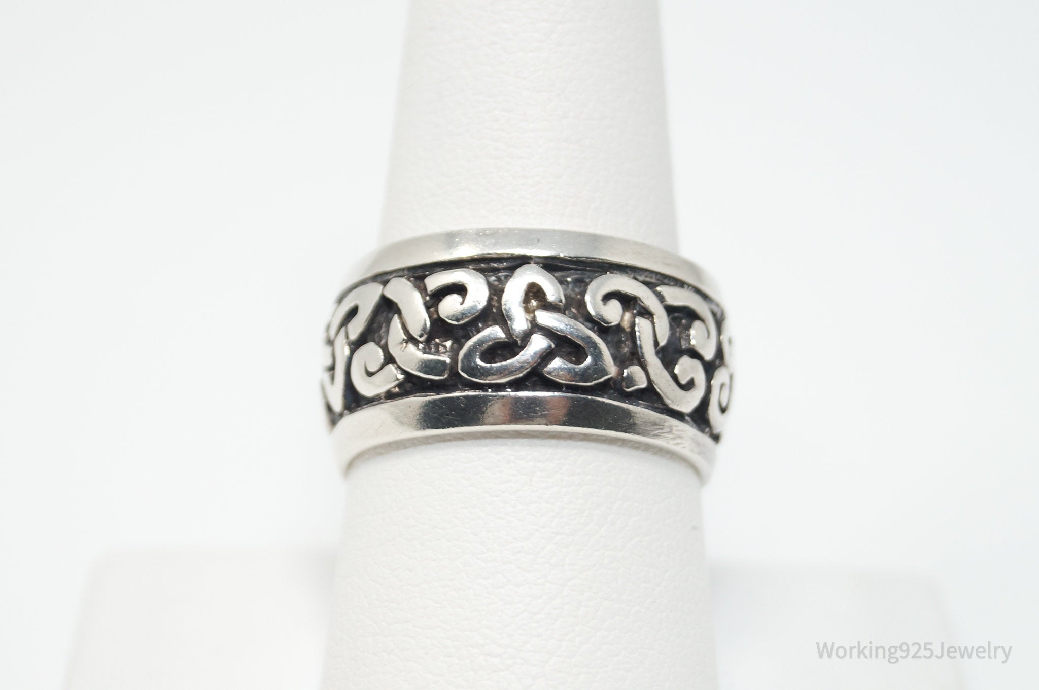 Vintage Celtic Design Sterling Silver Band Ring - Sz 9.75