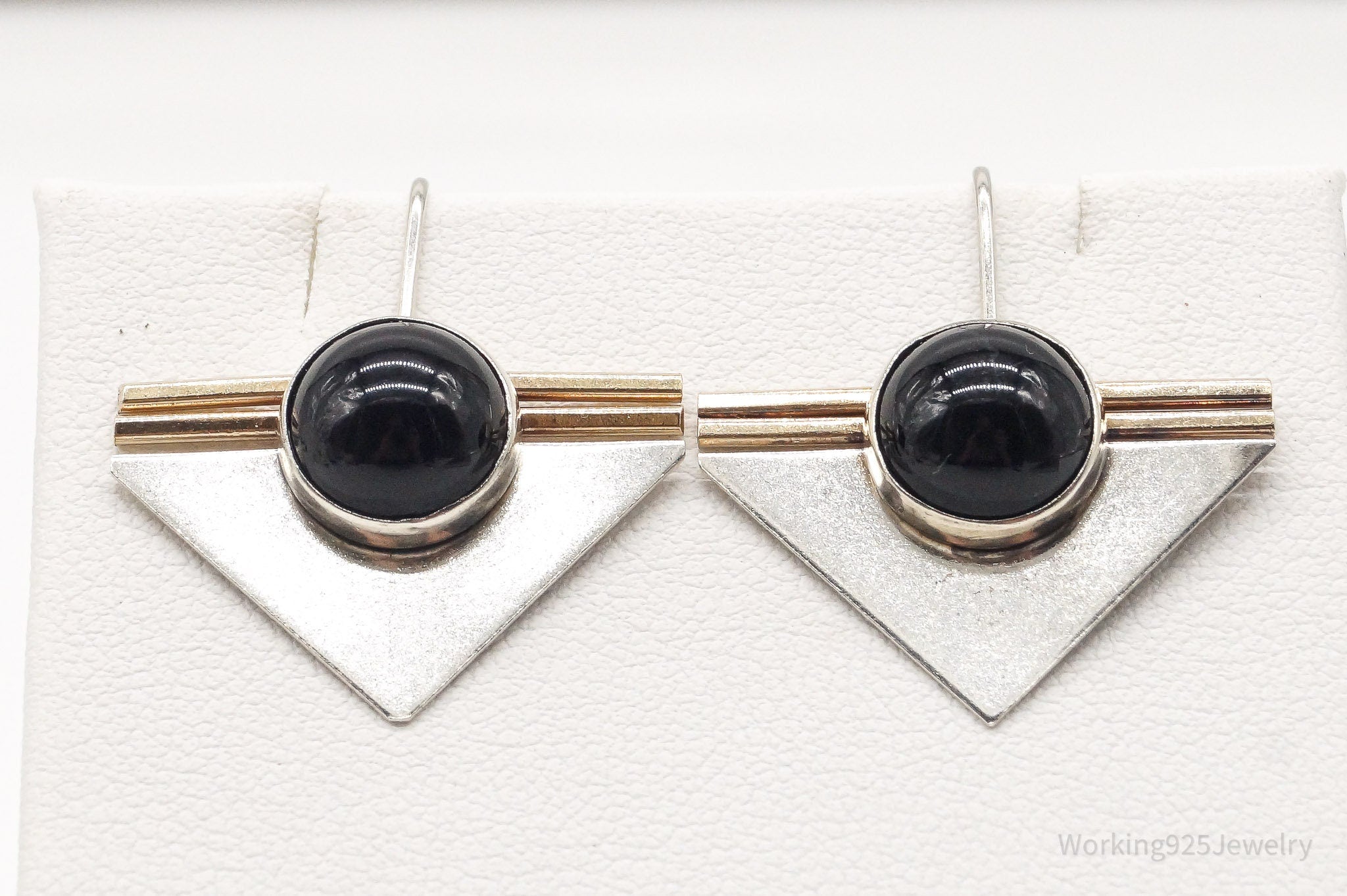 Vintage Black Onyx Gold Filled Sterling Silver Earrings