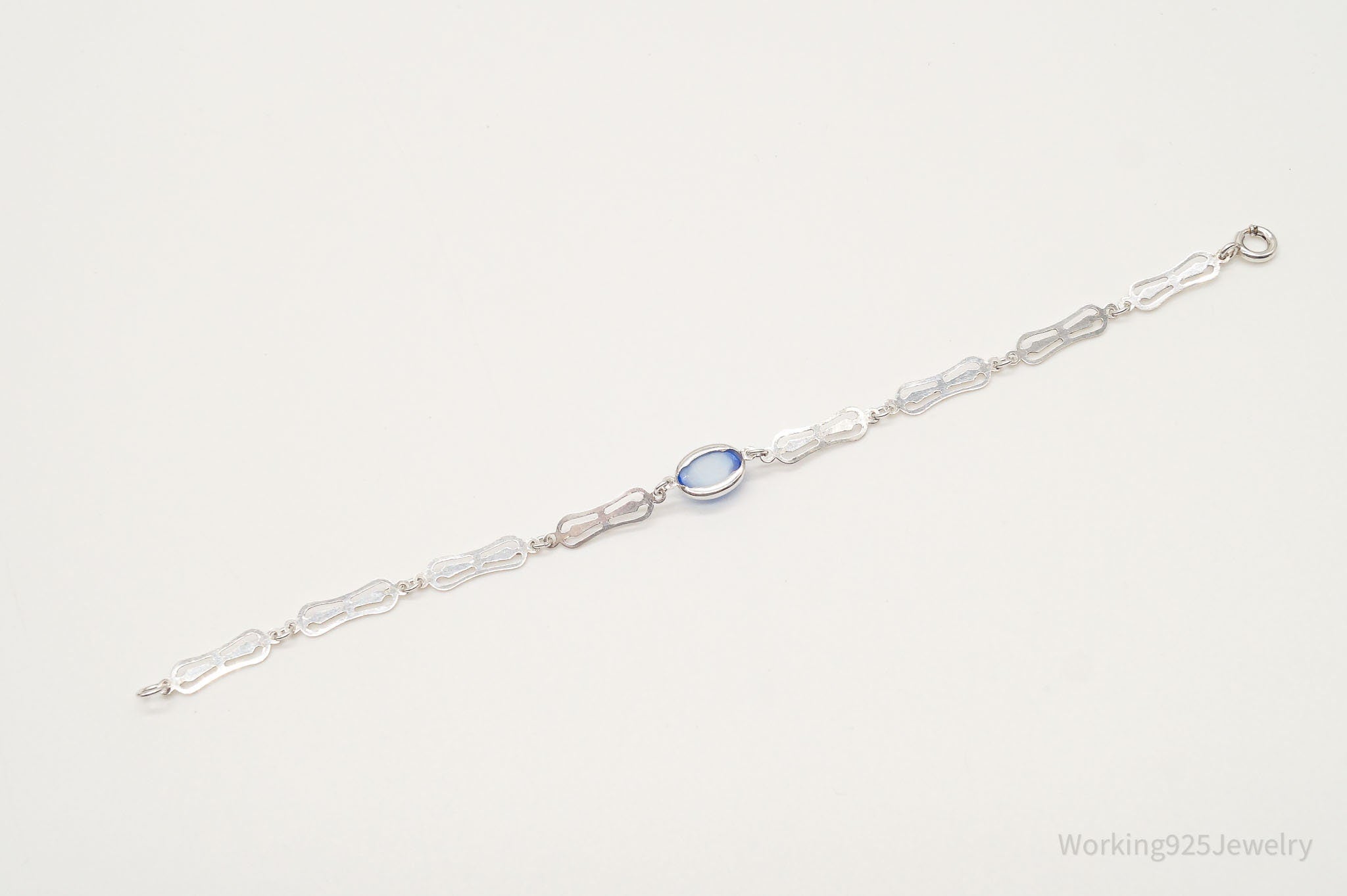 Antique Blue Glass Art Deco Silver Bracelet