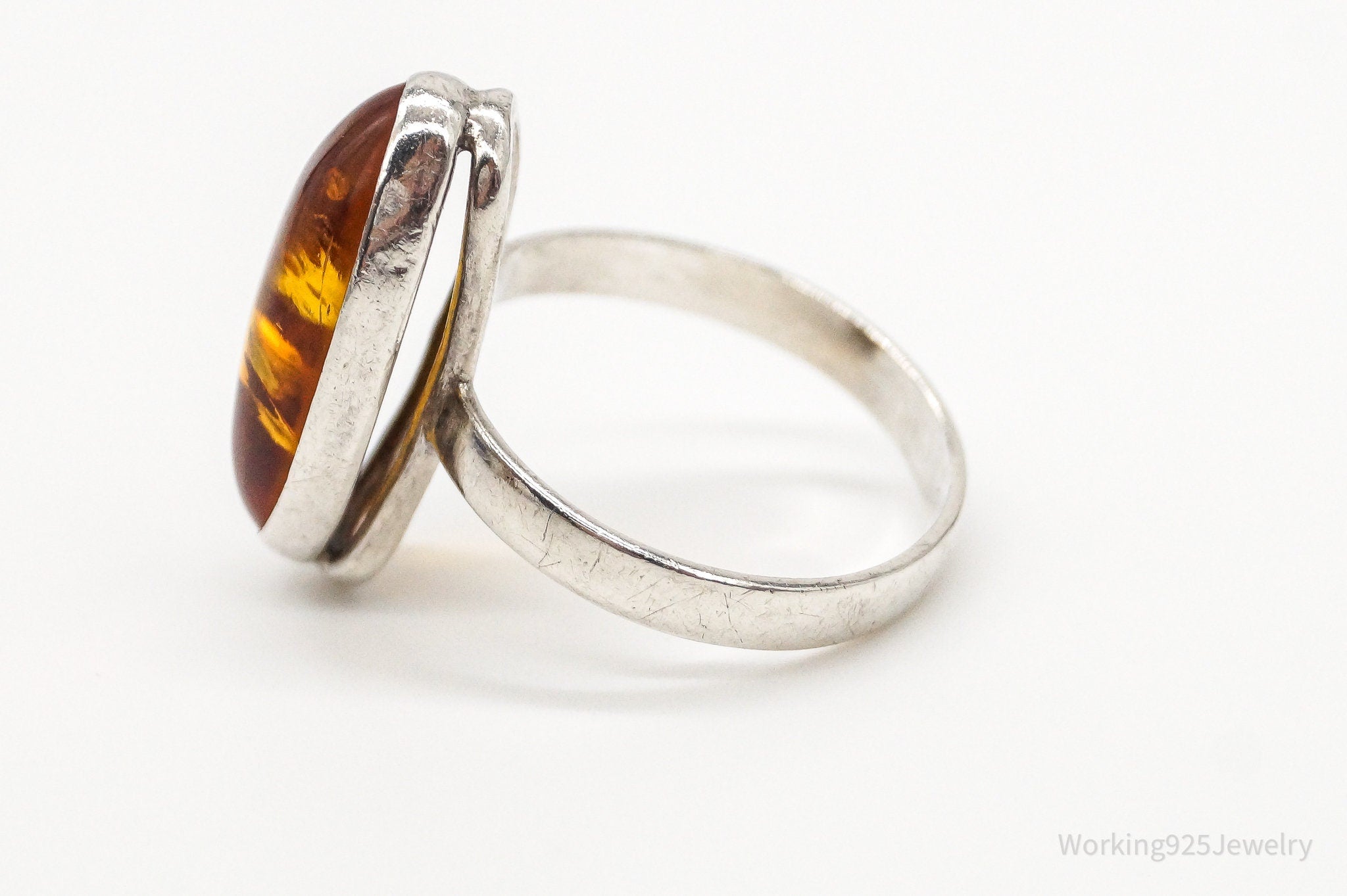 Vintage Amber Modernist Sterling Silver Ring - Size 8.25