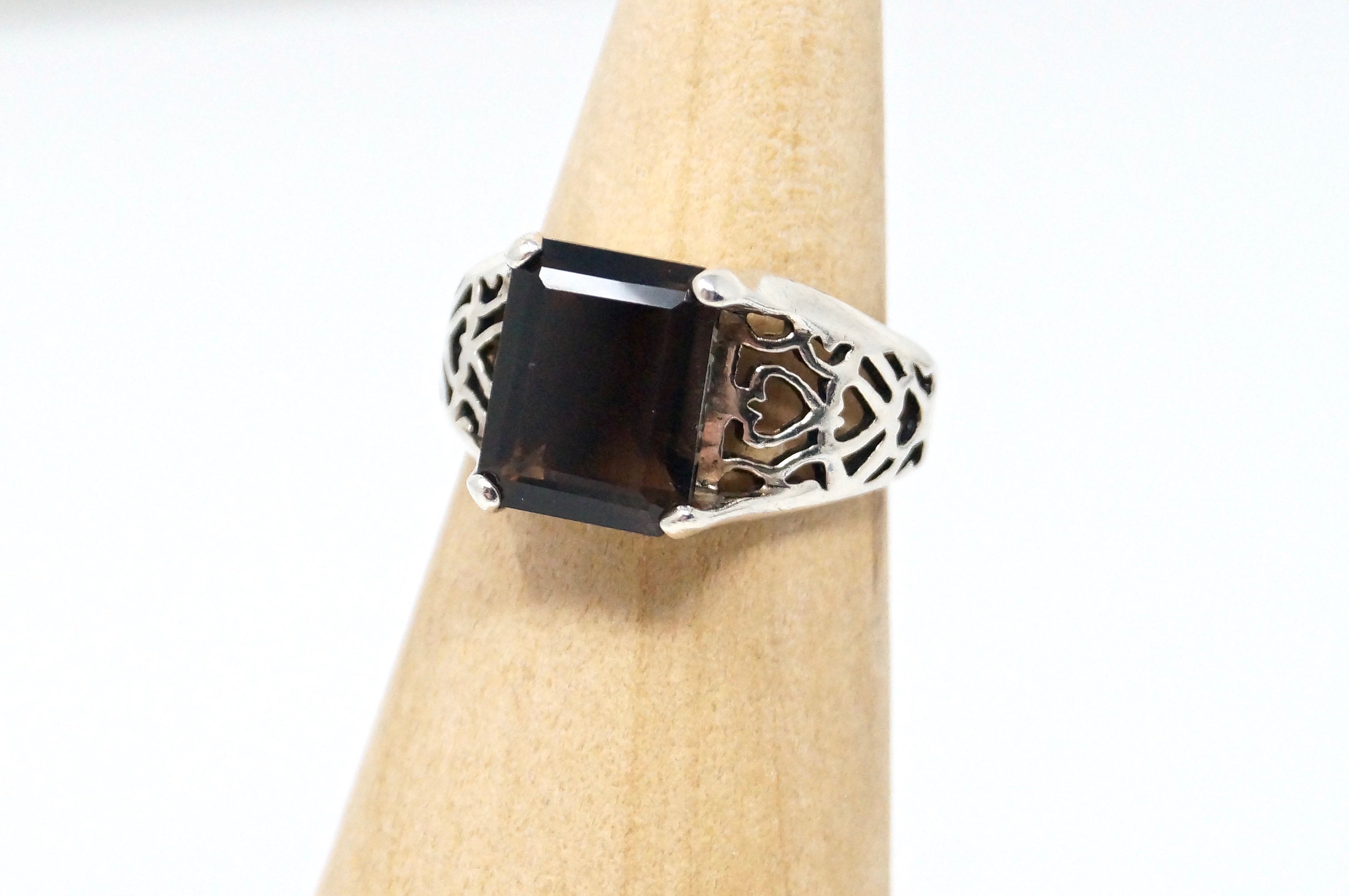 Vintage Art Deco Style Smoky Topaz Gemstone Sterling Silver Ring - Size 5