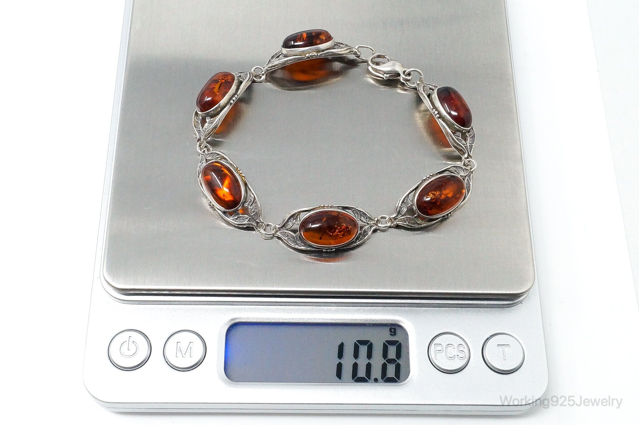 Vintage Baltic Amber Art Nouveau Sterling Silver Bracelet