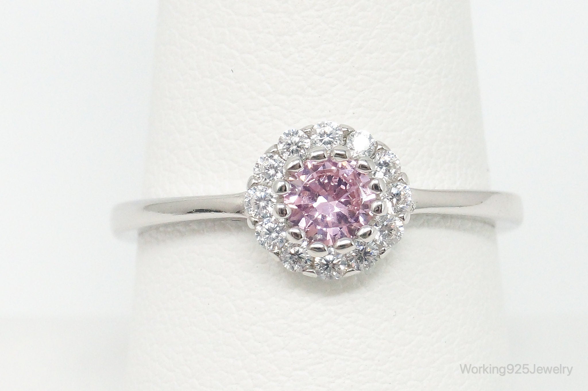 Pink Topaz Cubic Zirconia Sterling Silver Ring - Size 8.75