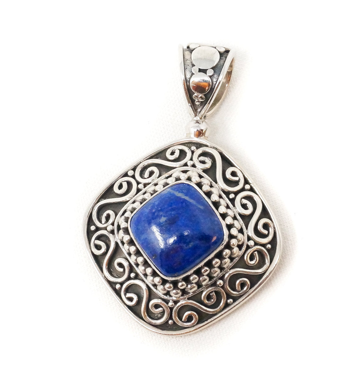 Vintage Designer BA Suarti Lapis Lazuli Bali Sterling Silver Necklace Pendant