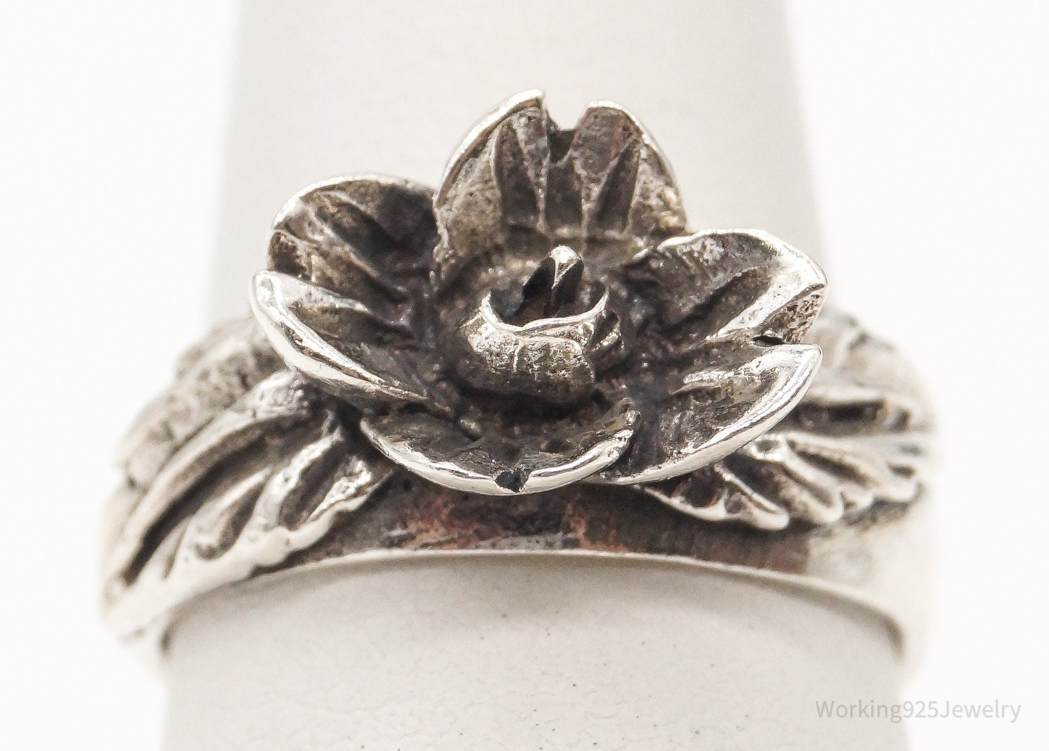 Vintage Flower Sterling Silver Ring - Size 4.75