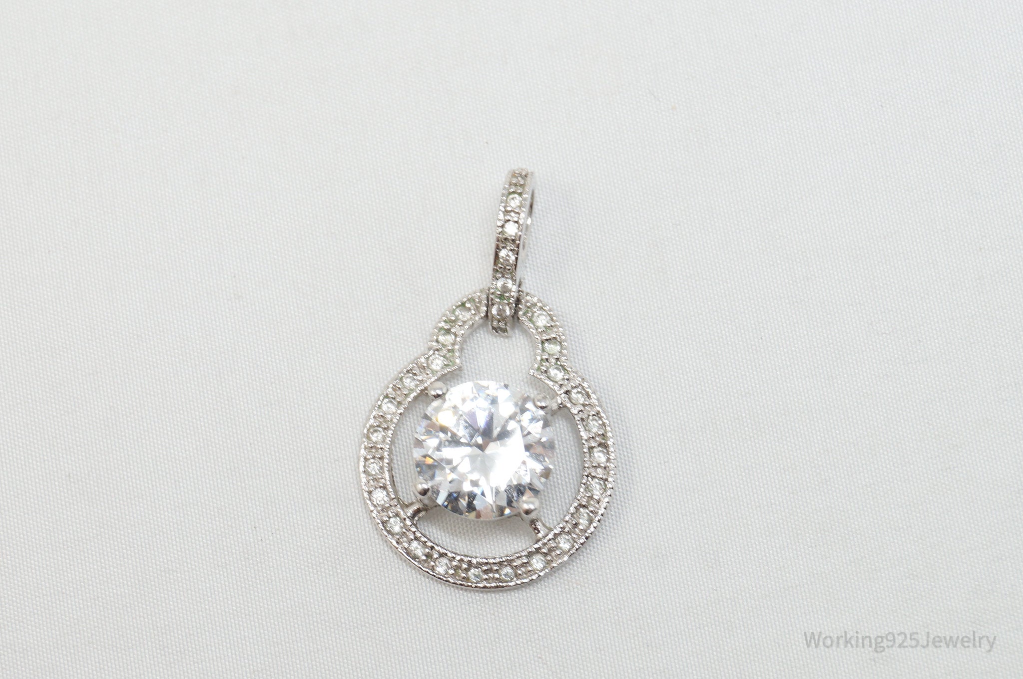 Vintage Art Deco CZ Sterling Silver Necklace Pendant