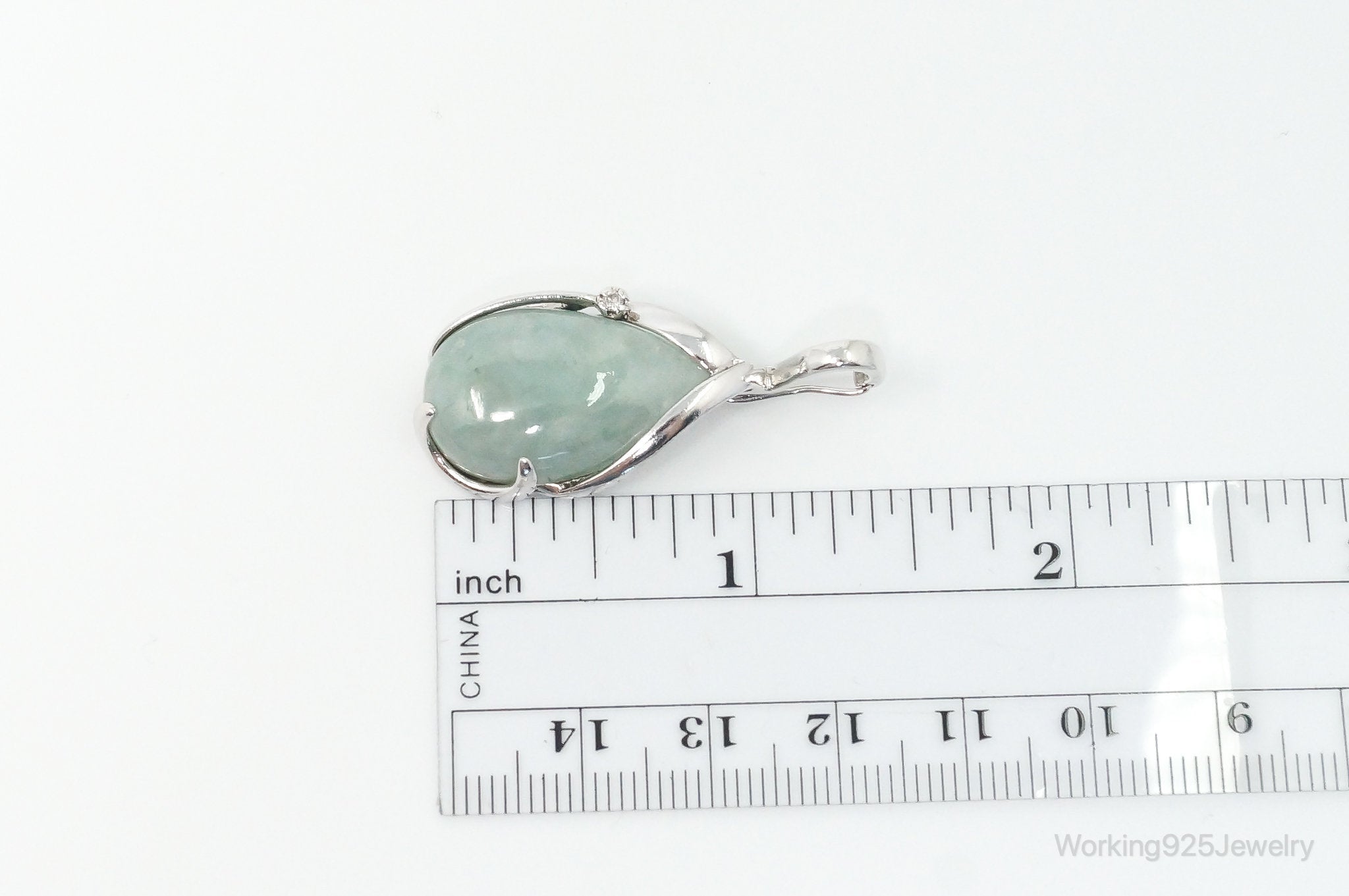 Designer EA Large Green Jade Diamond Sterling Silver Pendant