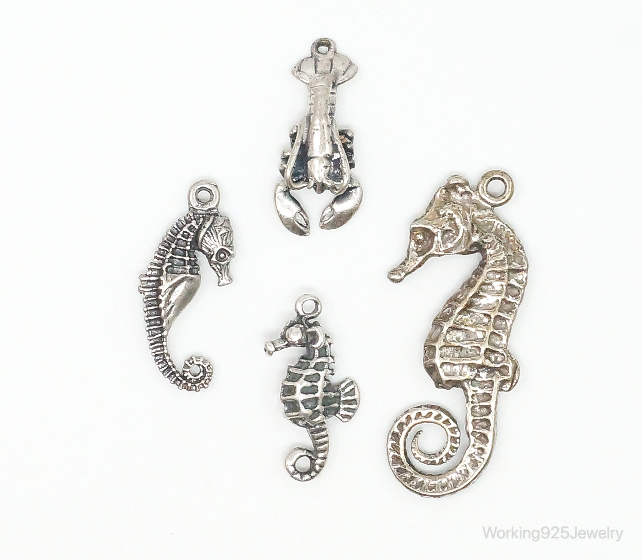 Vintage Antique Seahorses Lobster Ocean Sea Life Sterling Silver Charms Lot